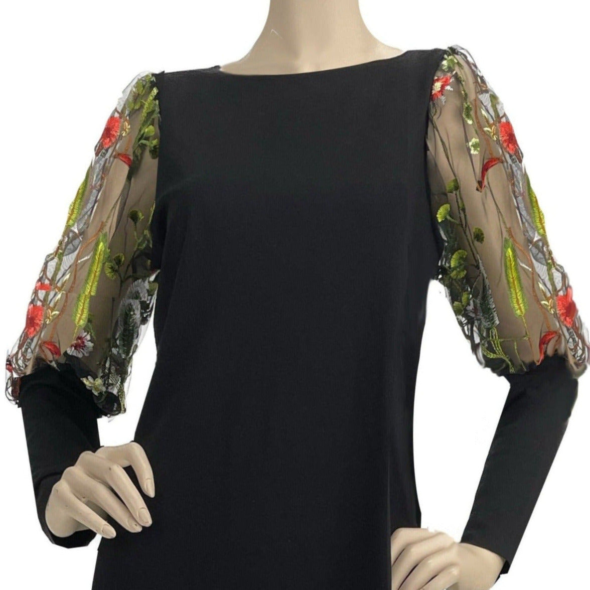 Ponte Tunic with Puff Top Embroidered Tulle Sleeve
