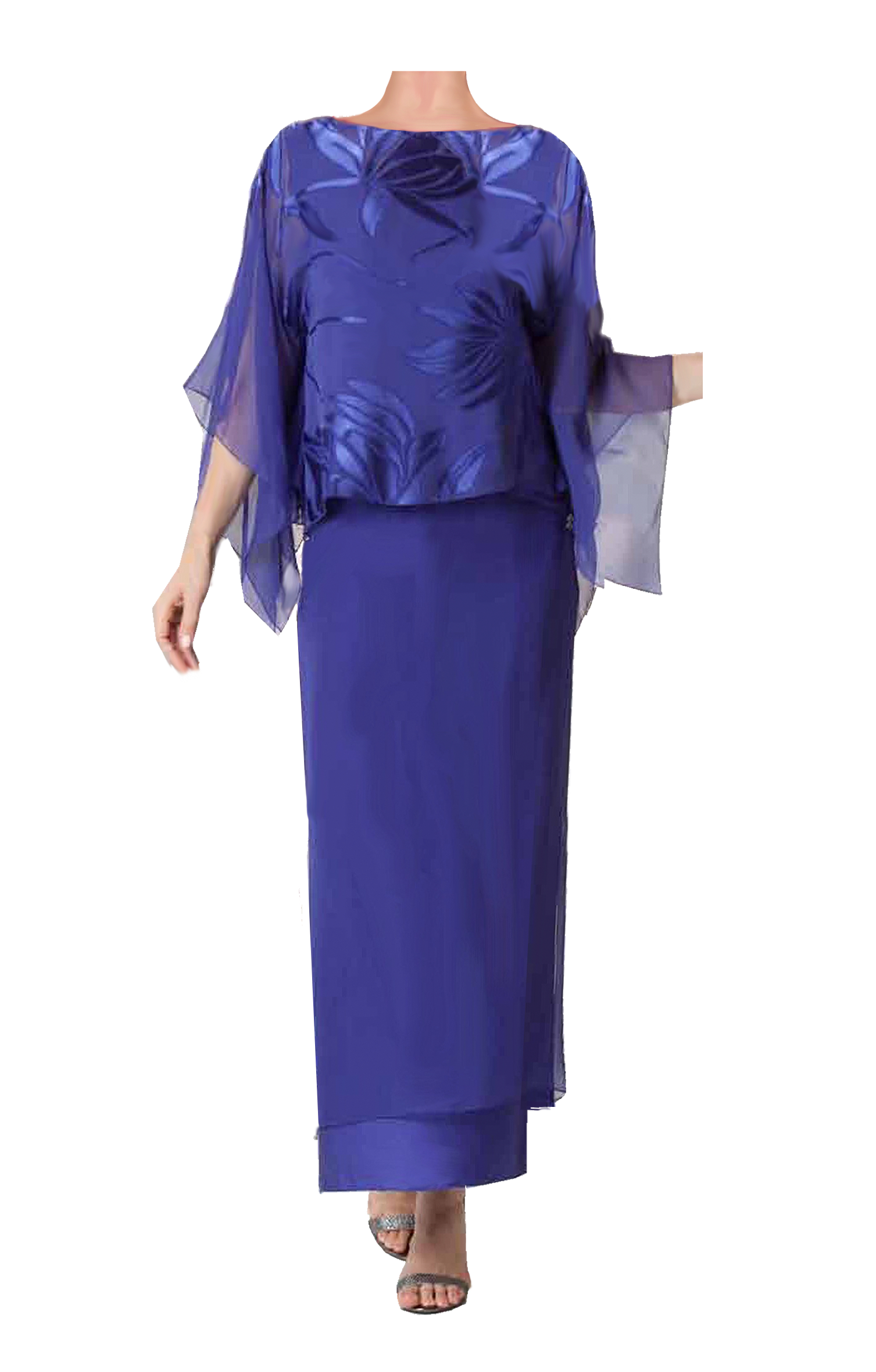 Silk Devore Kimono Top, Silk Camisole & Silk Plisse Skirt - K1803/S1503 - Sara Mique Evening Wear