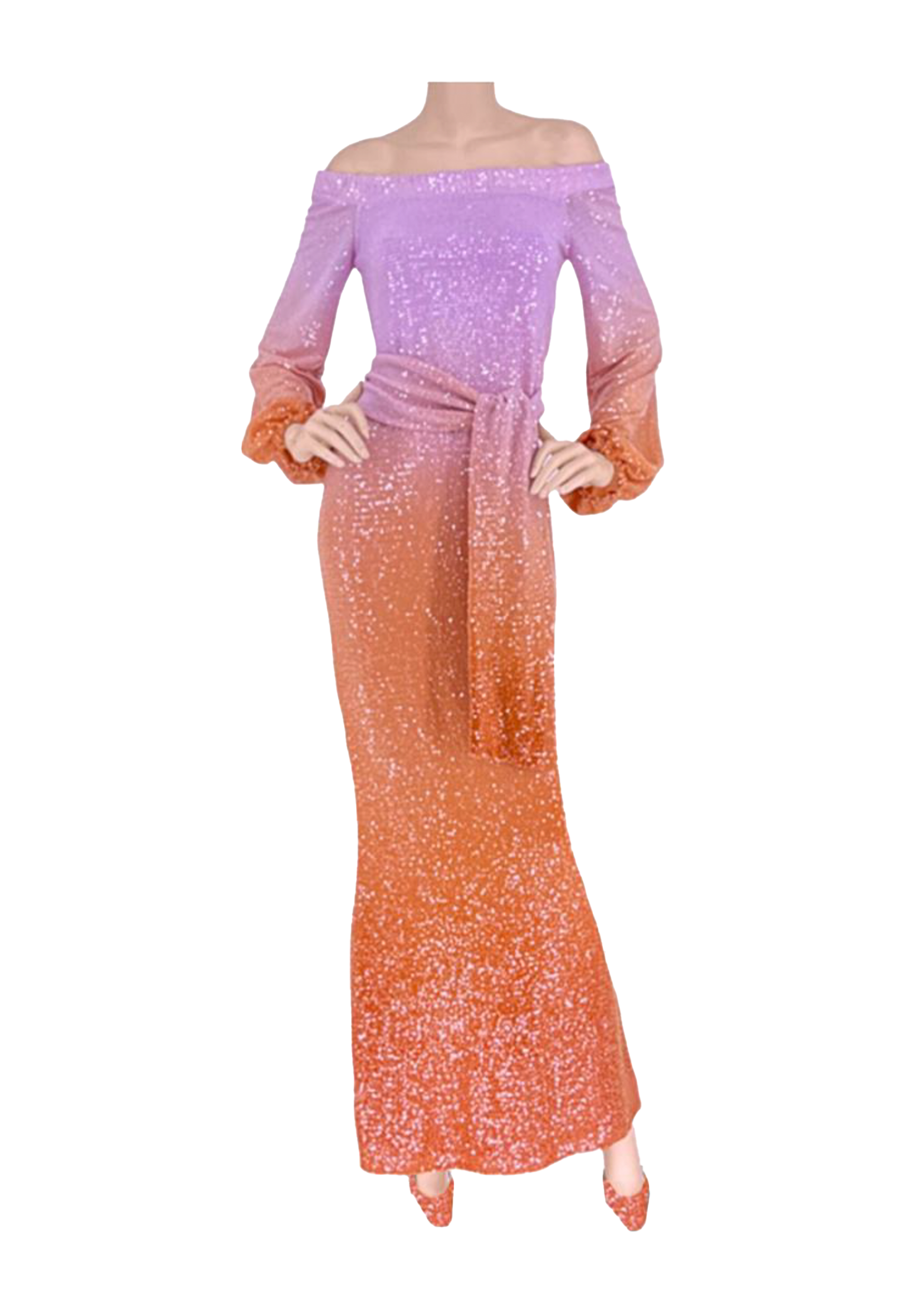 Orchid/Copper Ombre Liquid Sequin Dress LSD4OM - Sara Mique Evening Wear