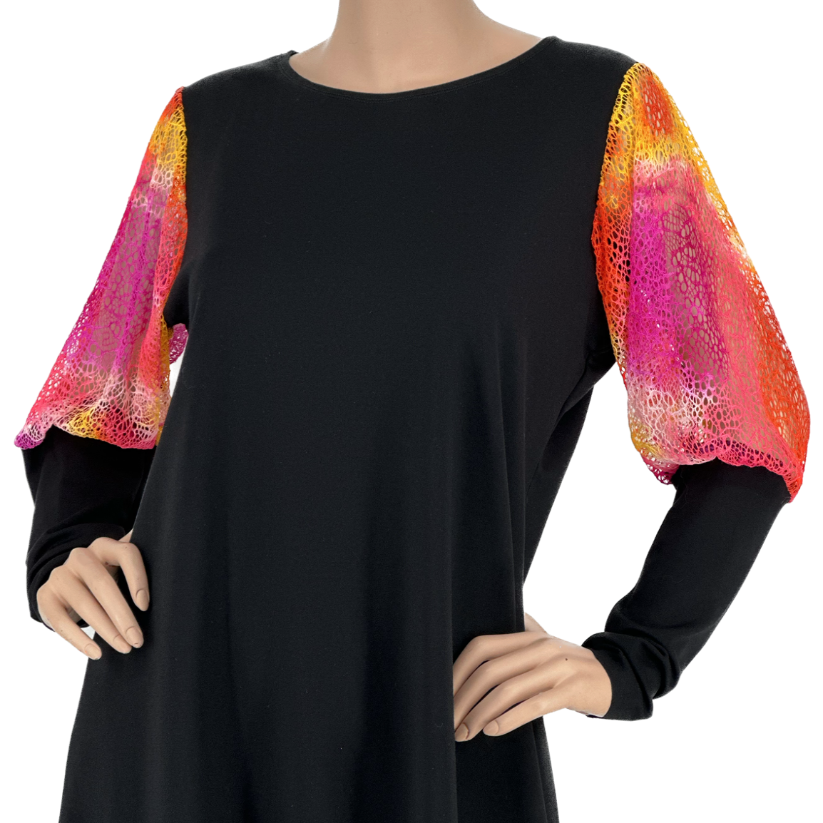 Ponte Puff Top Sleeve/Fishnet Marble Dyed Puff Sleeve B870 - Sara Mique Evening Wear