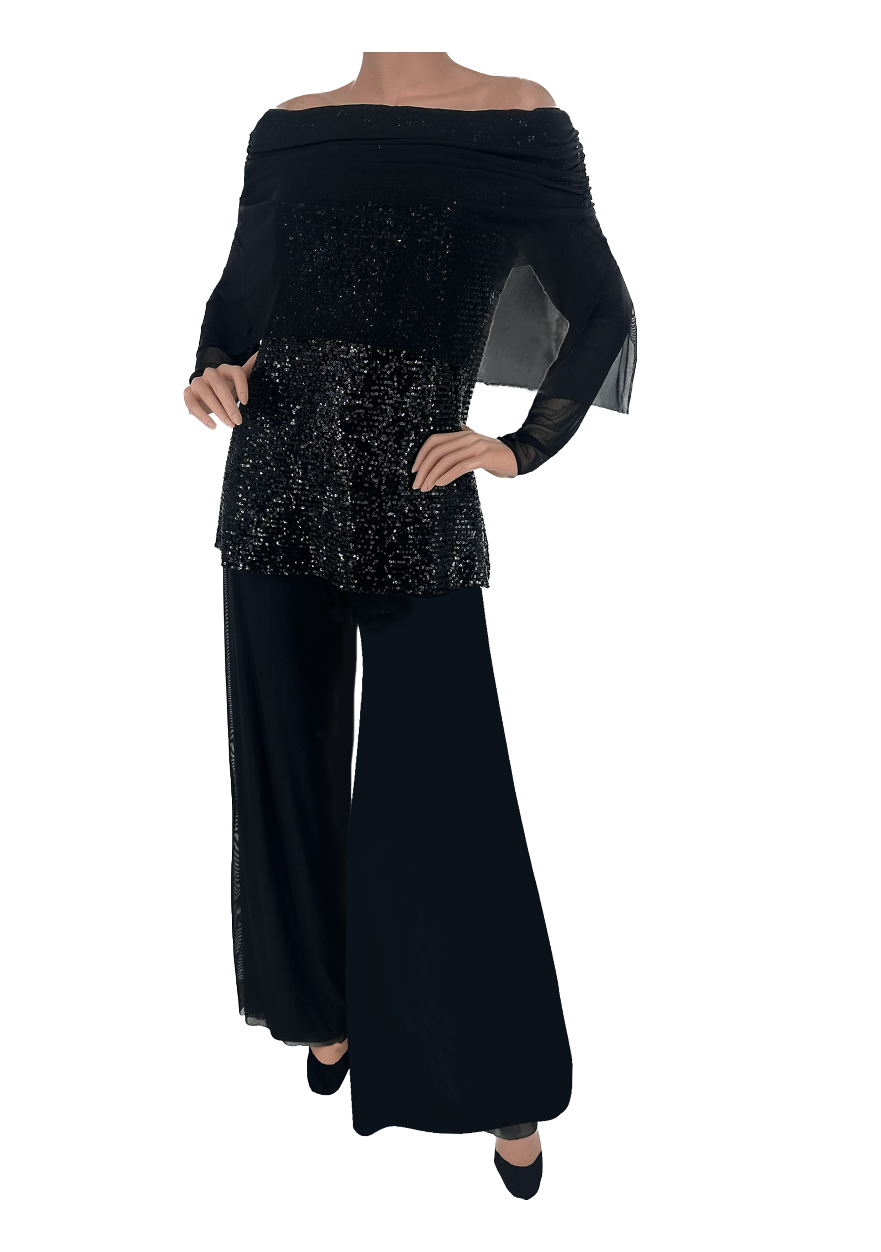 Black Liquid Sequin Pants Set LSB10 PPM2 - Sara Mique Evening Wear