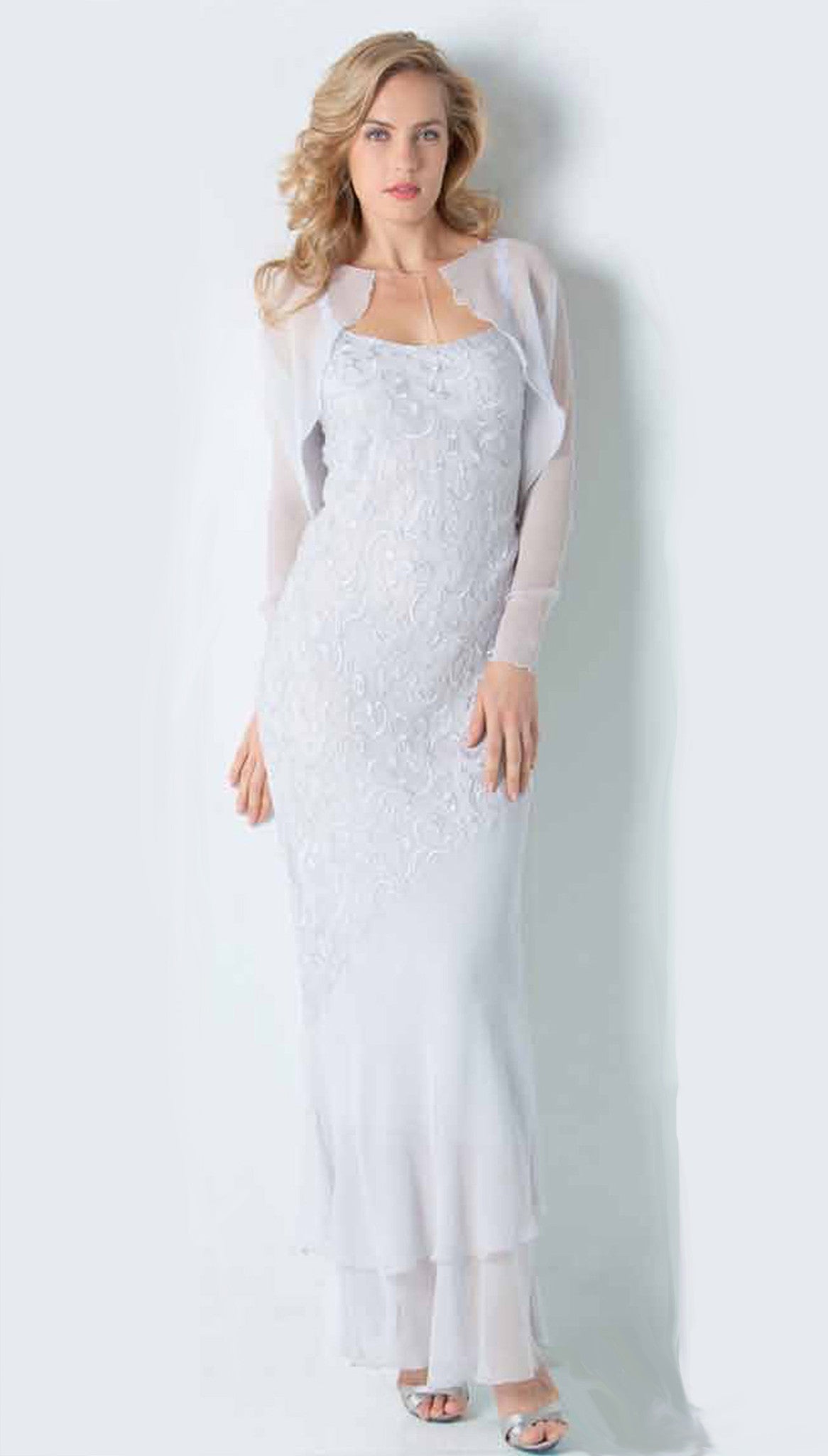 Schiffli Embroidered Dress/ Jacket - D8012/ - Sara Mique Evening Wear