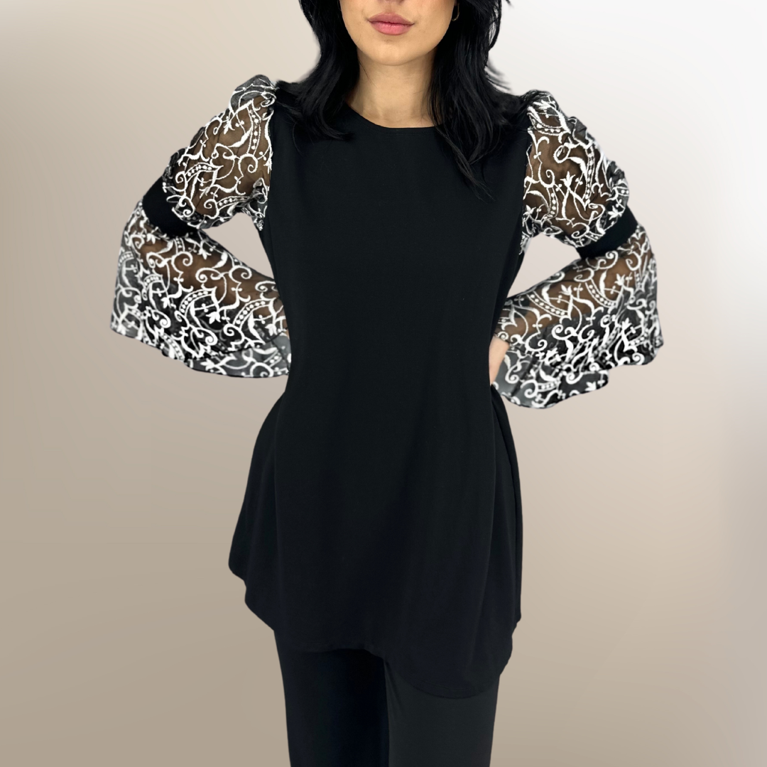 Ponte Tunic/Juliette Embroidered Tulle Sleeve B866