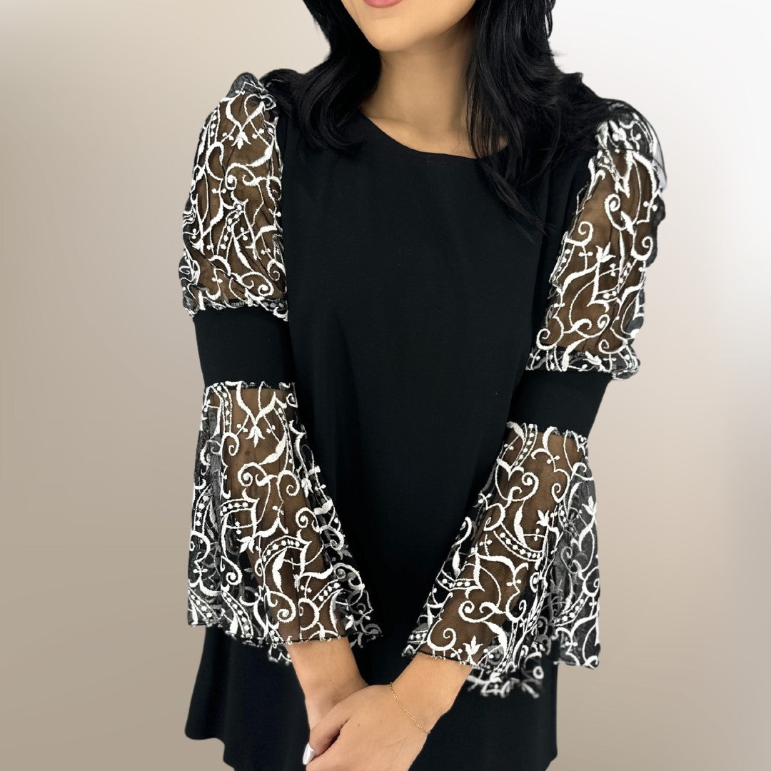 Ponte Tunic/Juliette Embroidered Tulle Sleeve B866