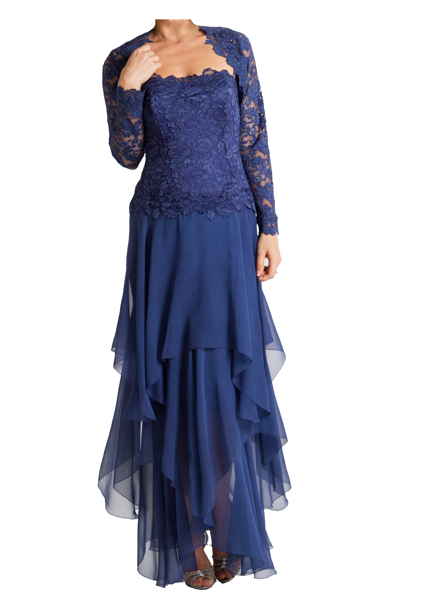 French Lace and Silk Plisse' Dress -  D659 / J602 - Sara Mique Evening Wear