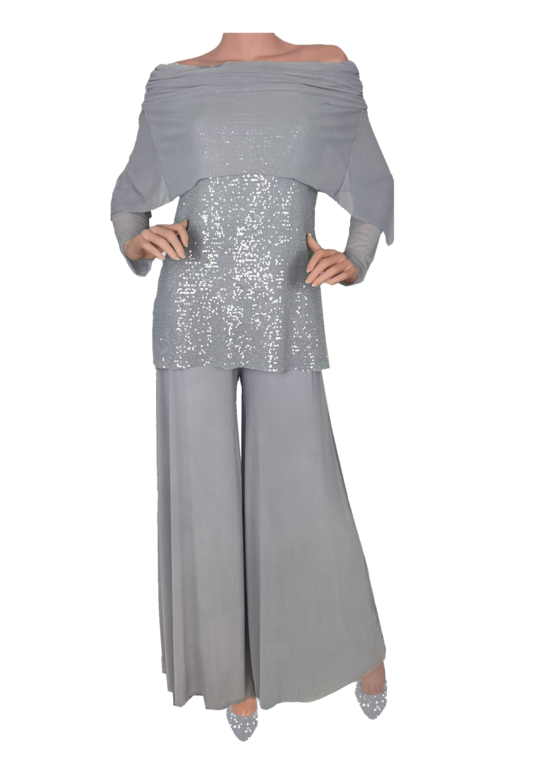 Platinum Liquid Sequin Set LSB10 PPM2 - Sara Mique Evening Wear