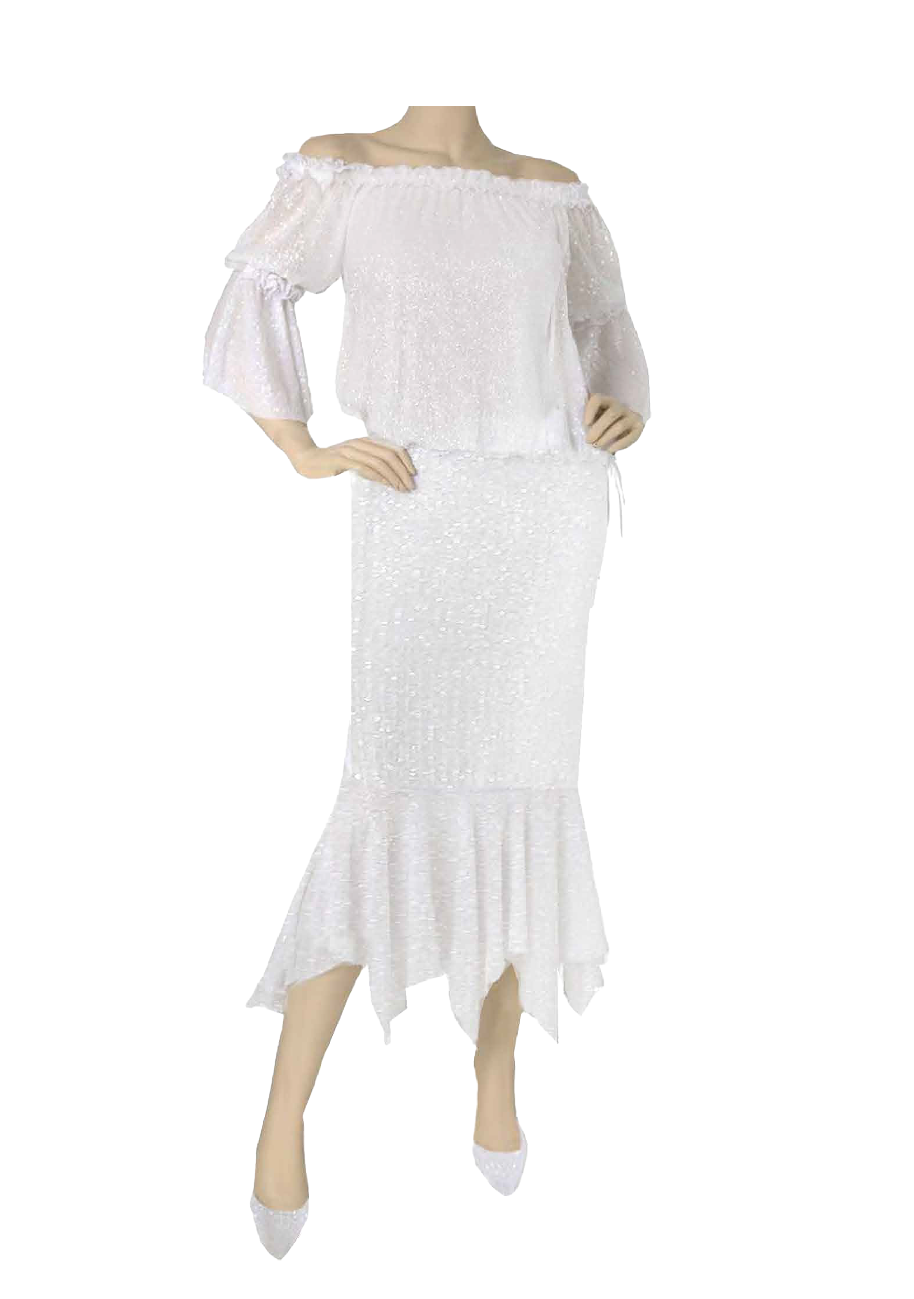 White Liquid Sequin and Hanky Skirt LSB8 LSS5 - Sara Mique Evening Wear