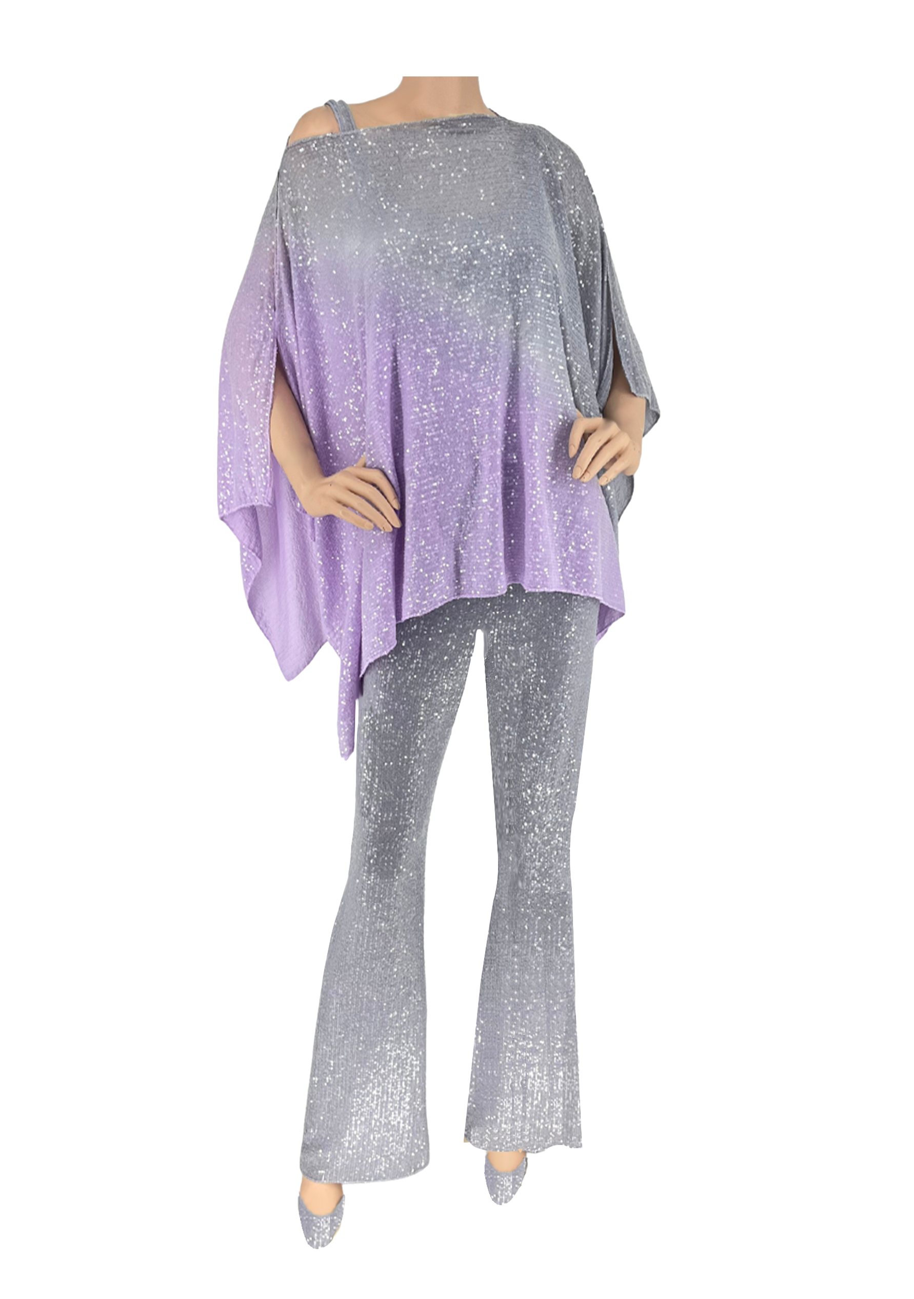 Platinum/Orchid Ombre Liquid Sequin Pant Set LSFloat5OM LSP1 - Sara Mique Evening Wear