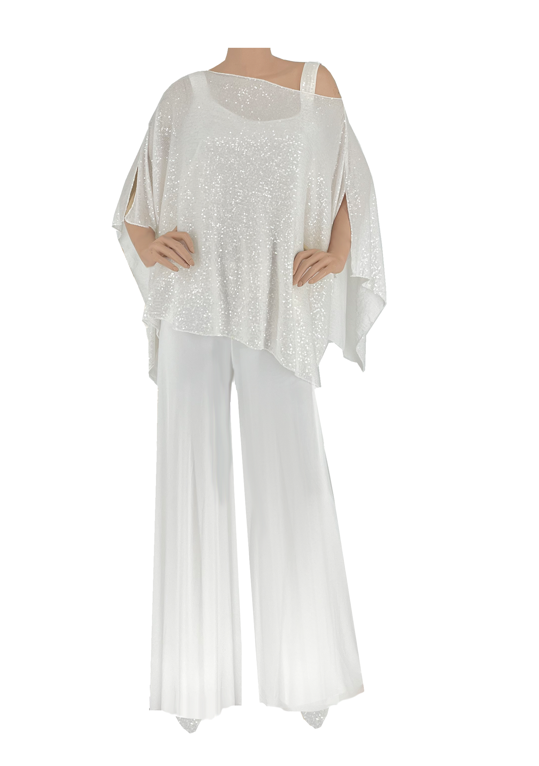 White Liquid Sequin Pant Set LSFloat5 CPM2 PPM1 - Sara Mique Evening Wear