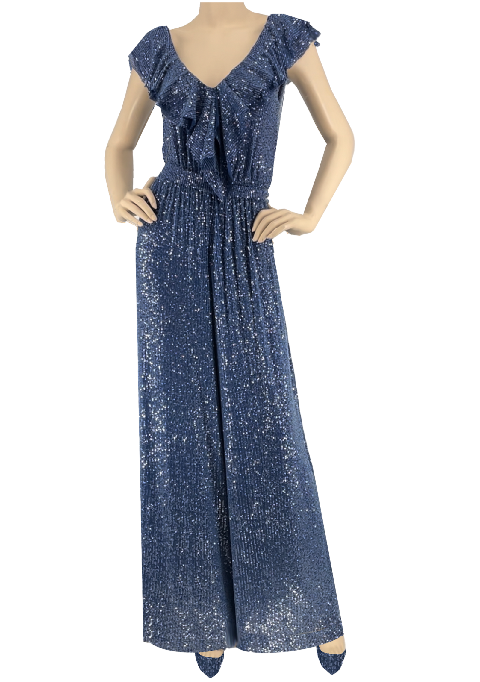 Indigo Liquid Sequin Jumpsuit LSJU1 - Sara Mique Evening Wear