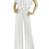 White Liquid Sequin Jumpsuit LSJU1 - Sara Mique Evening Wear