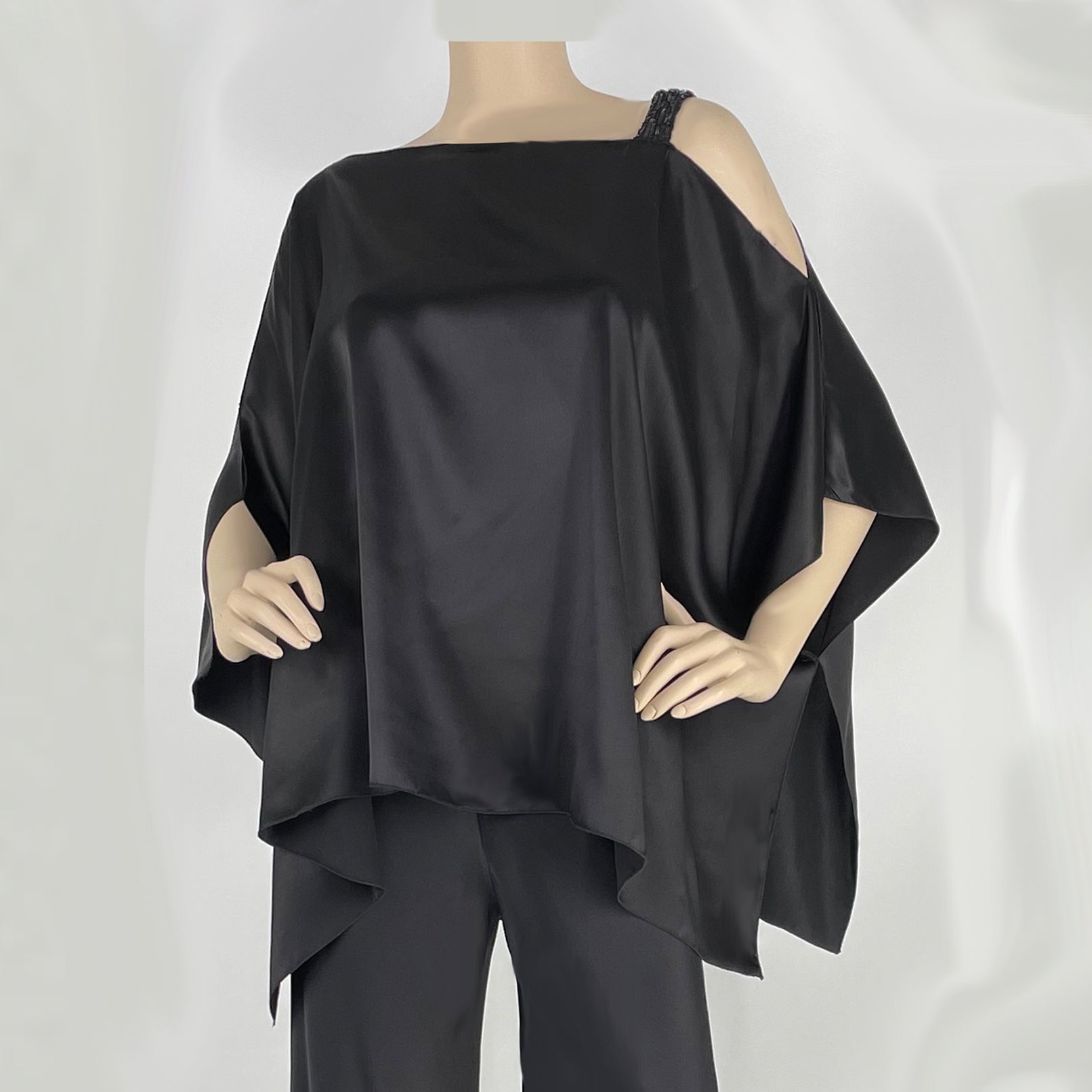 Silk Charmeuse & Sequin One Shoulder Float1701 Shown with P1707 Bias Cut Pant