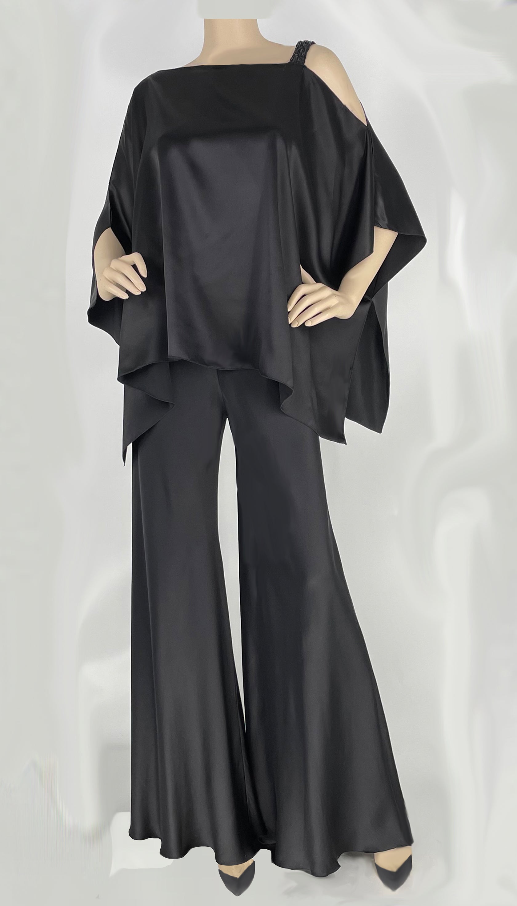 Silk Charmeuse & Sequin One Shoulder Float1701 Shown with P1707 Bias Cut Pant