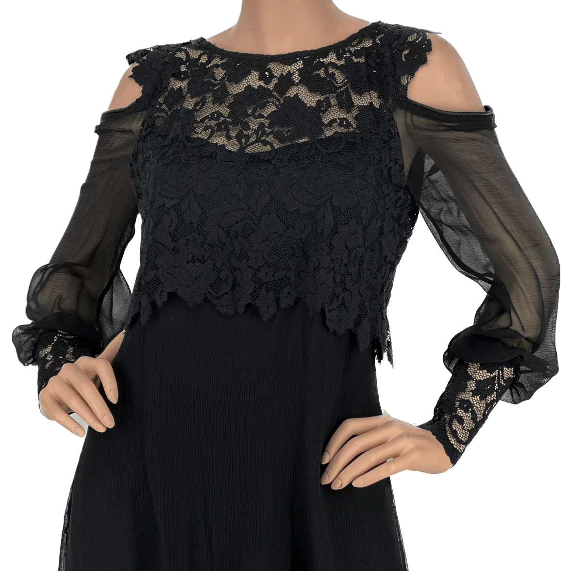 B609 French Lace & Silk Plisse Empire Blouse - Sara Mique Evening Wear