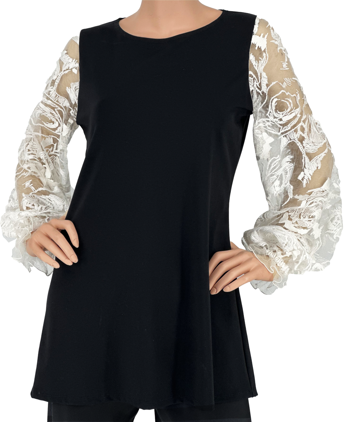 B865 Black Top with lace detailed sleeves
