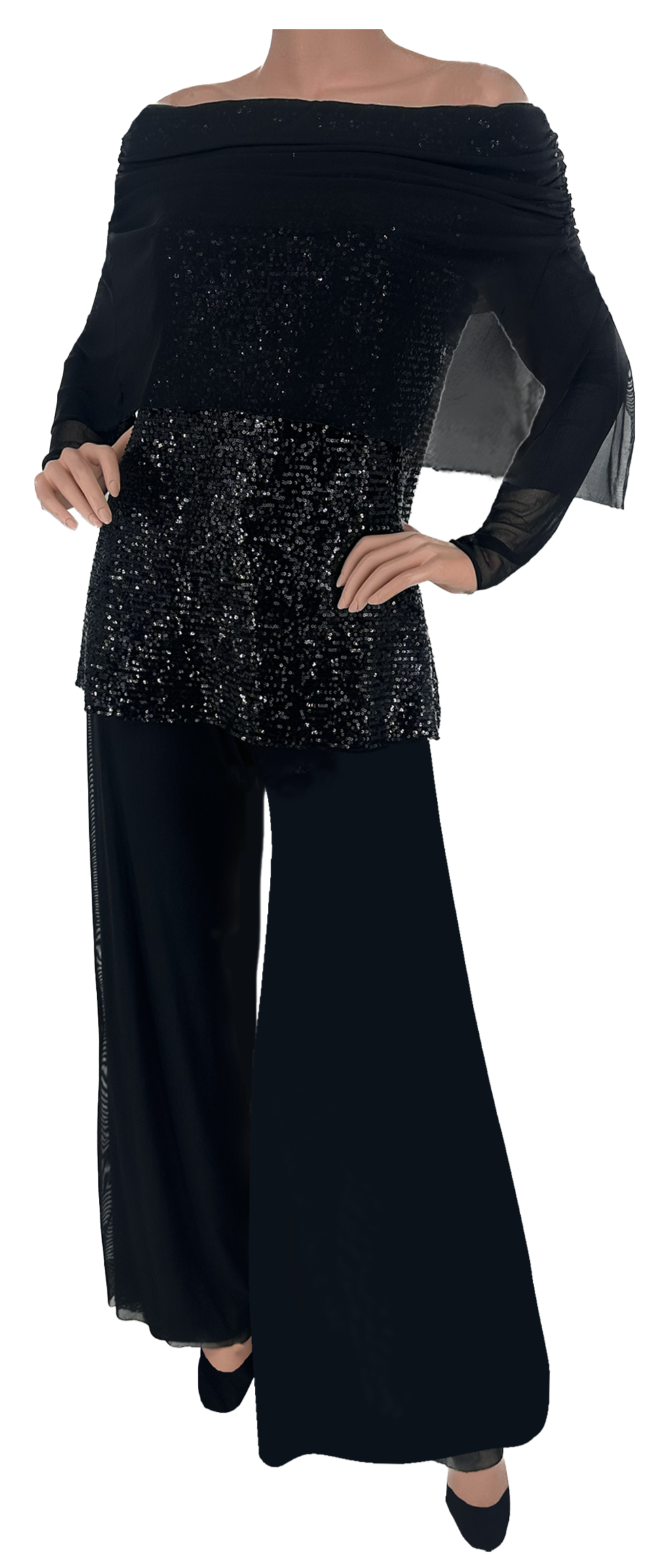 Black Liquid Sequin Pants Set LSB10 PPM2 - Sara Mique Evening Wear