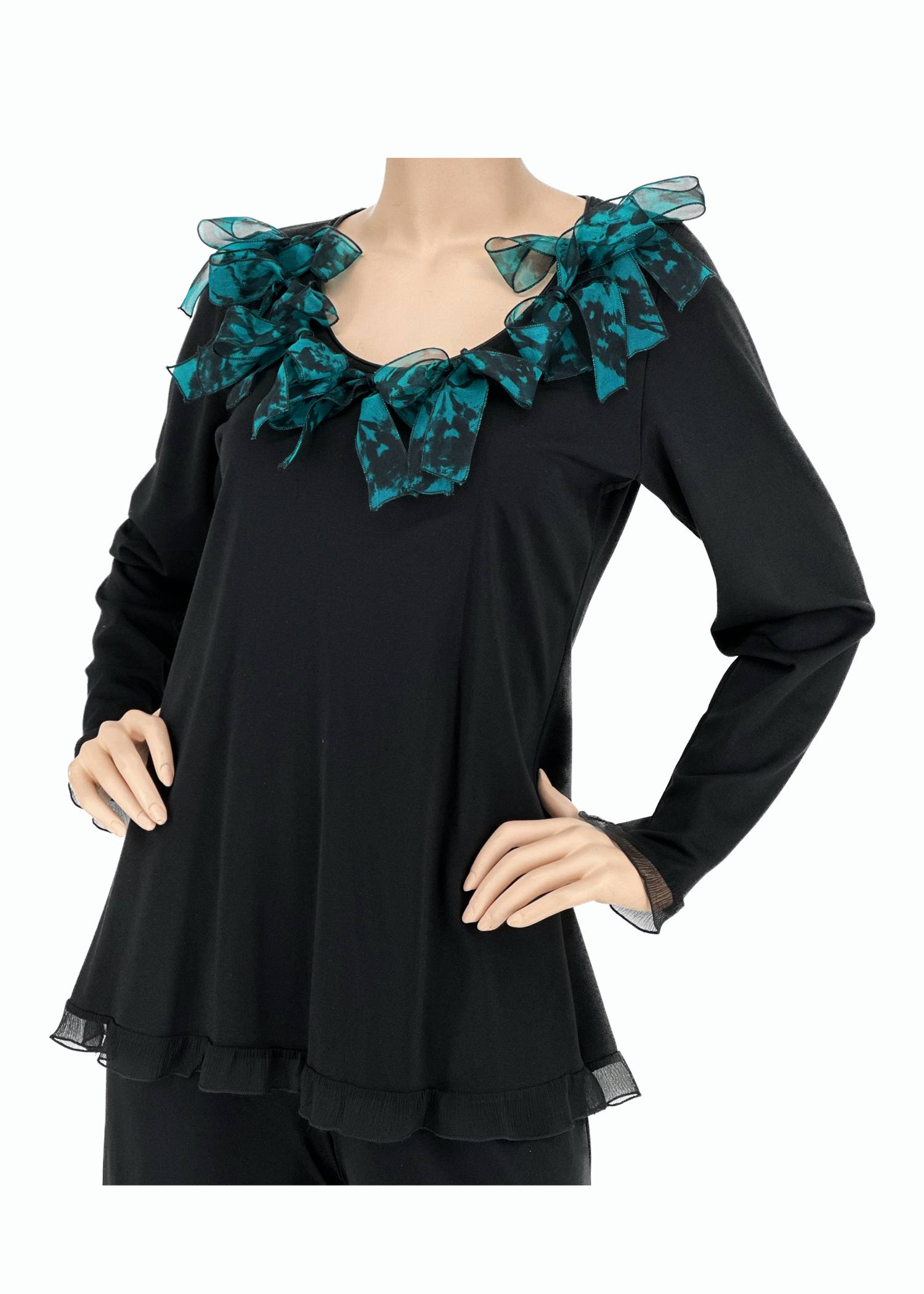 Black Top with Blue Dye Ribbon Detail