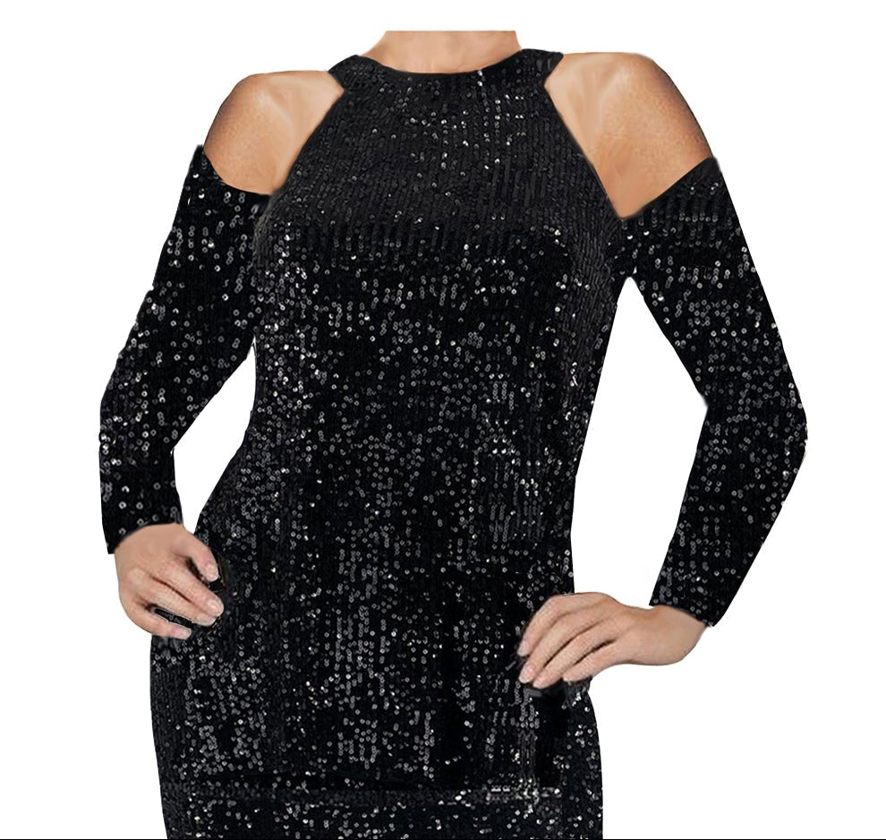 Sequin Halter Neck With Cold Shoulder - LSB21