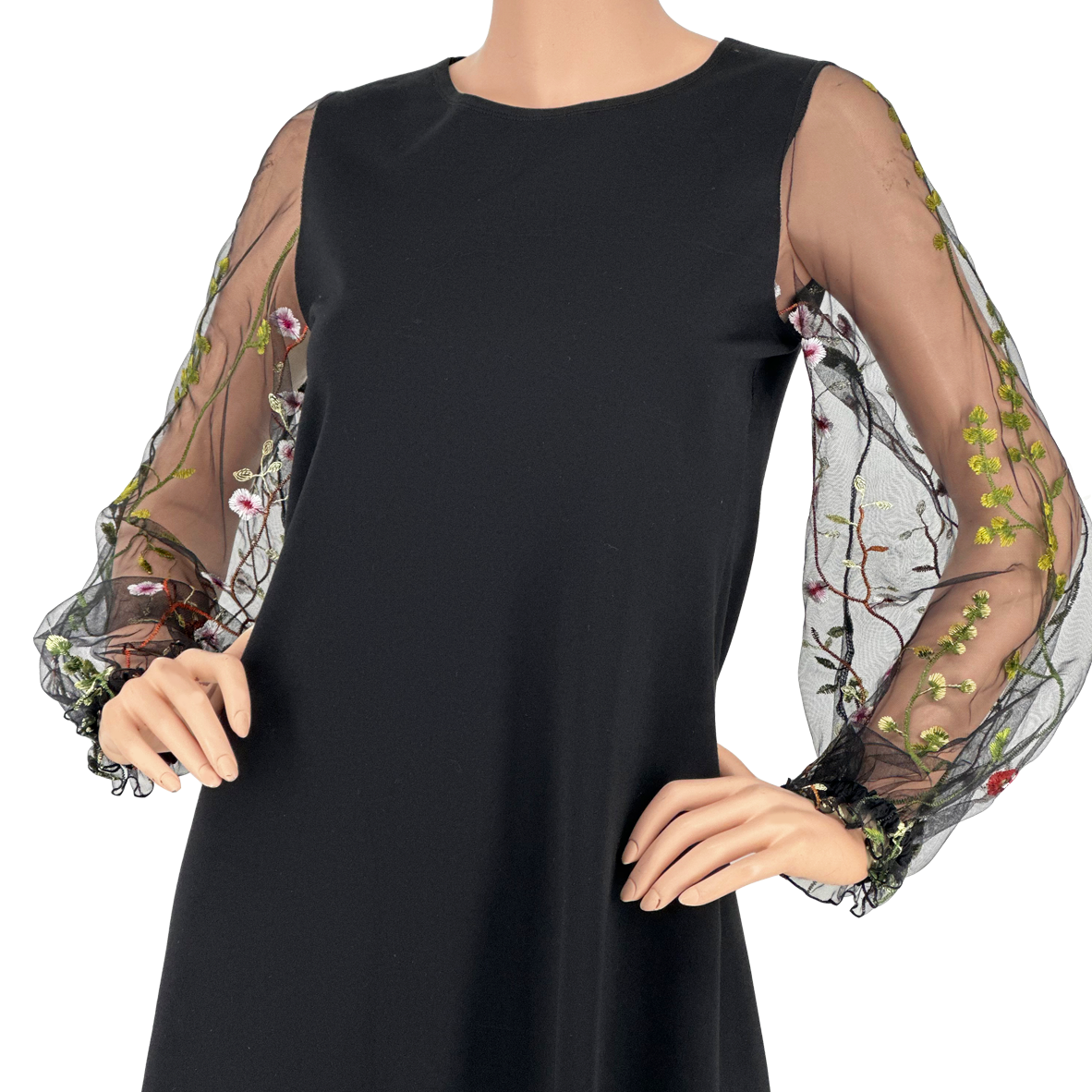 B878 Top with Embroidery Detailed Sleeve - Sara Mique Evening Wear