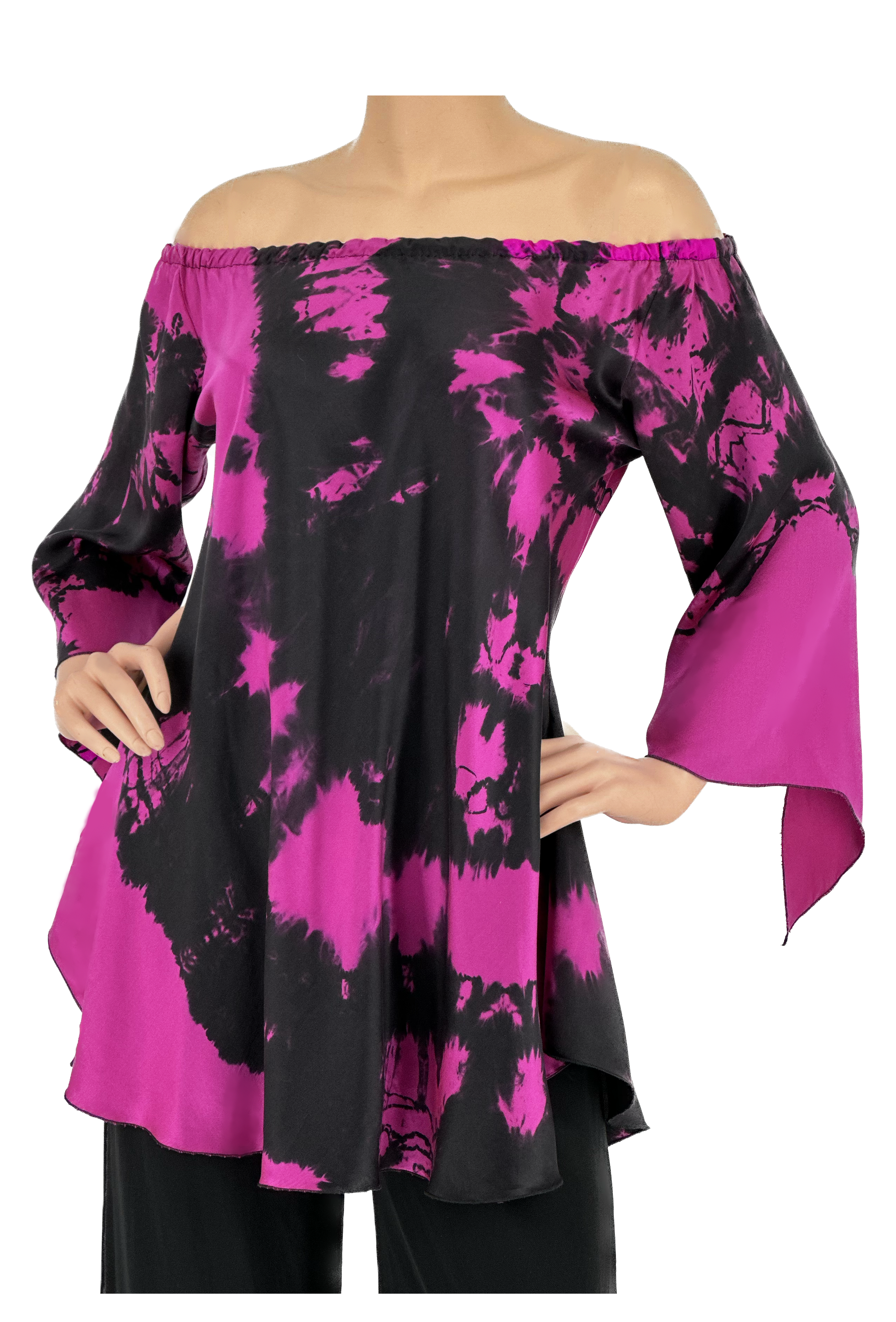 Off The Shoulder Pink and Black Tie Top B1701OM - Sara Mique Evening Wear