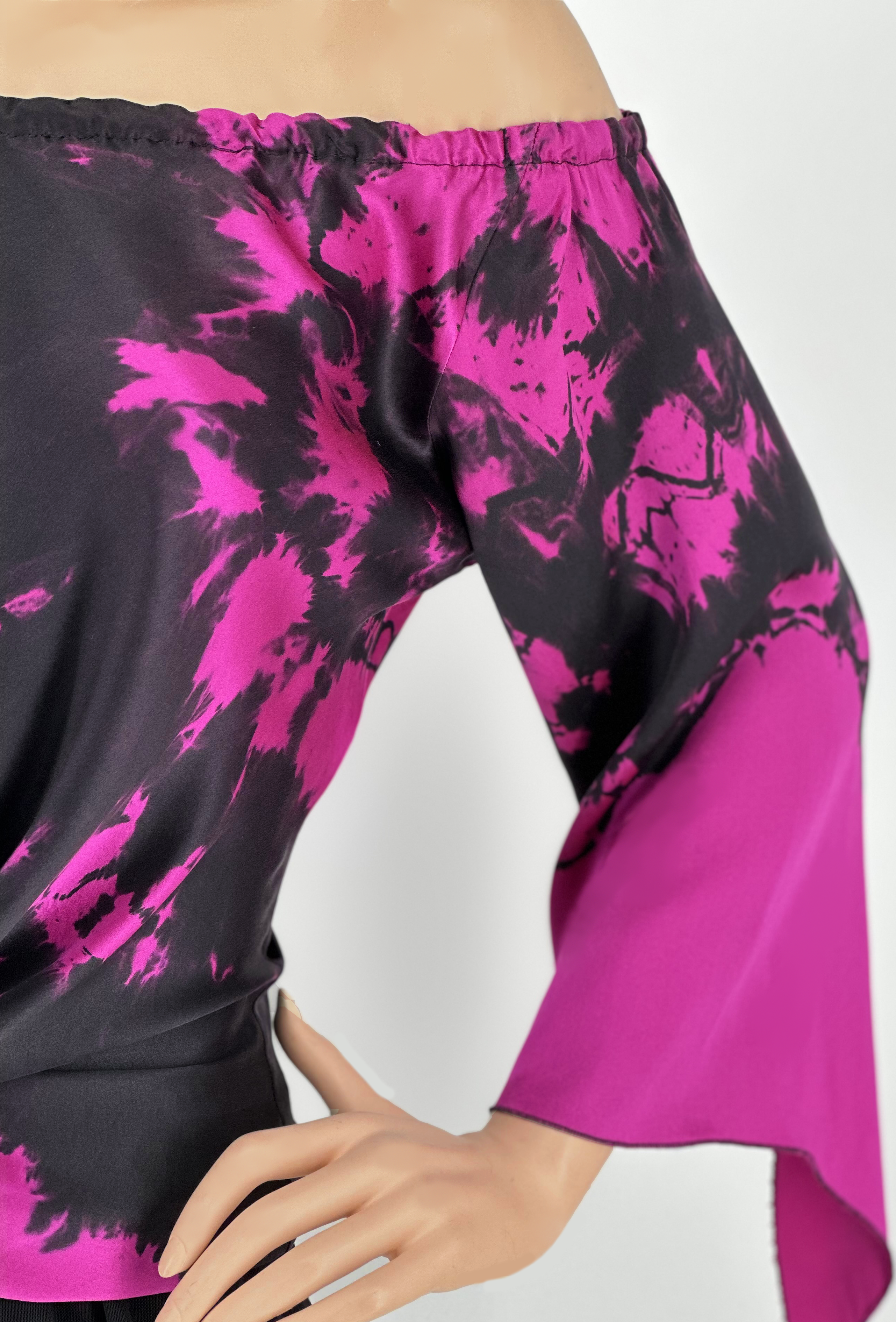 Off The Shoulder Pink and Black Tie Top B1701OM - Sara Mique Evening Wear
