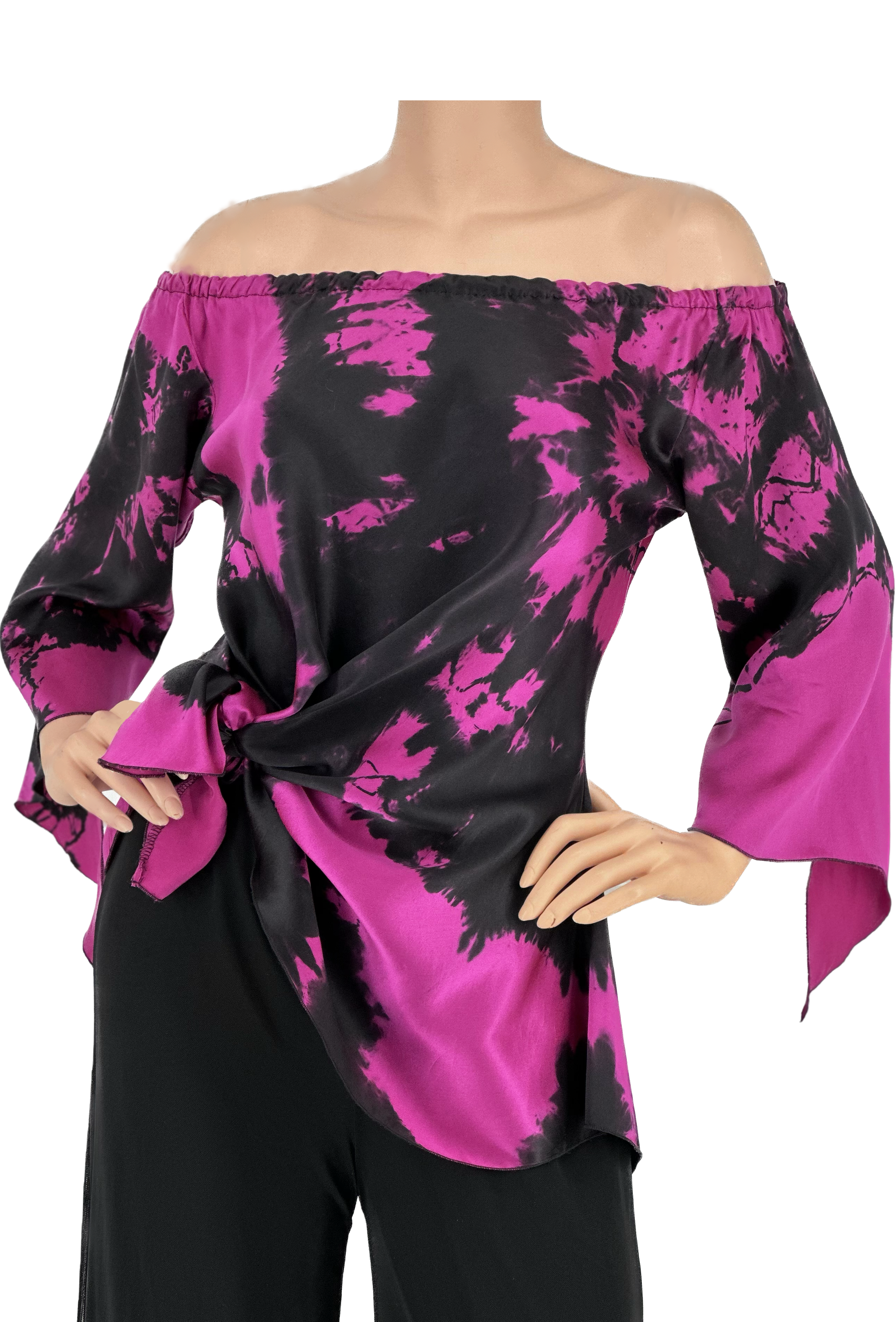 Off The Shoulder Pink and Black Tie Top B1701OM - Sara Mique Evening Wear
