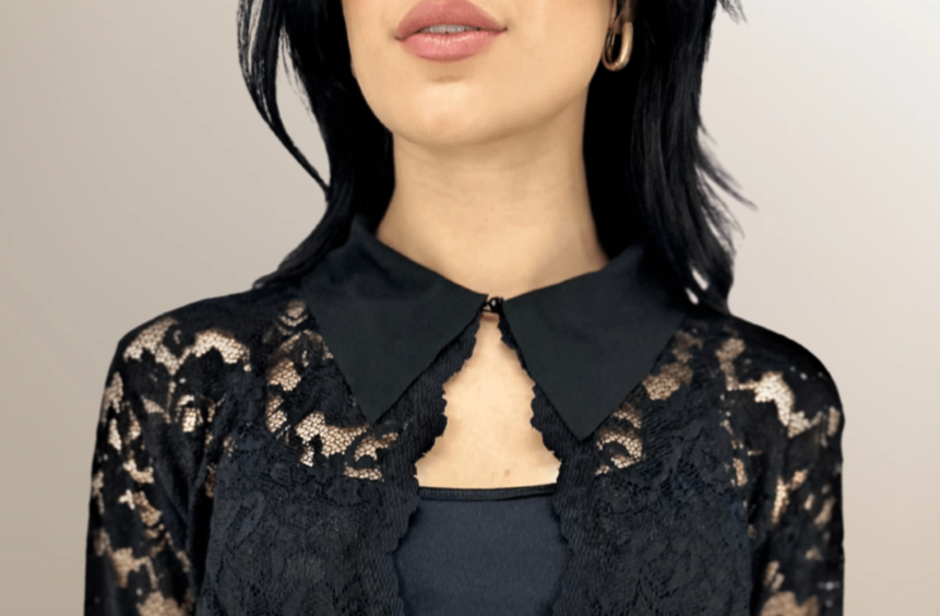 Collared Lace Top - Sara Mique Evening Wear