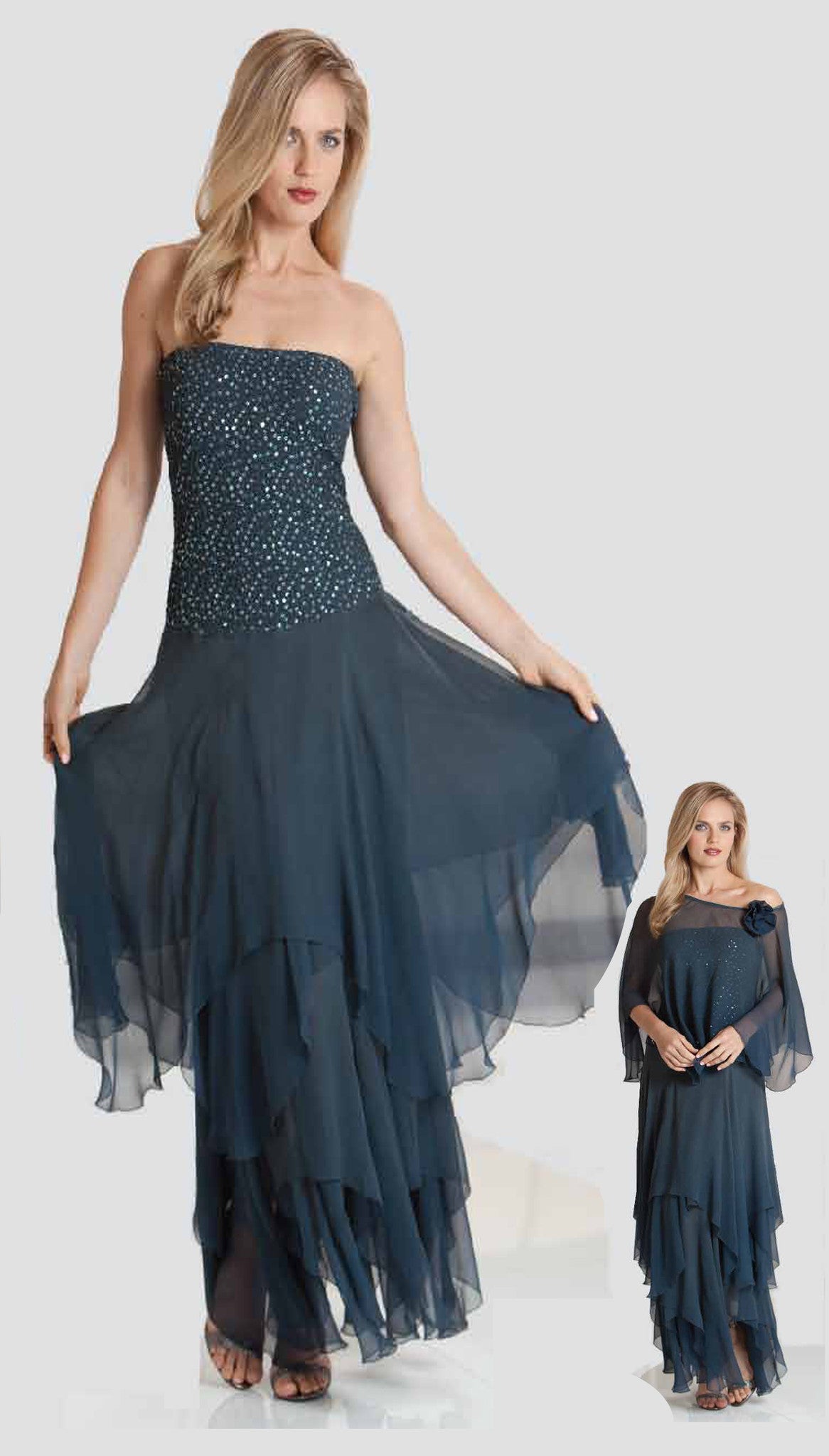 Silk Plisse' Sequin Pucker Dress -  SC - Sara Mique Evening Wear