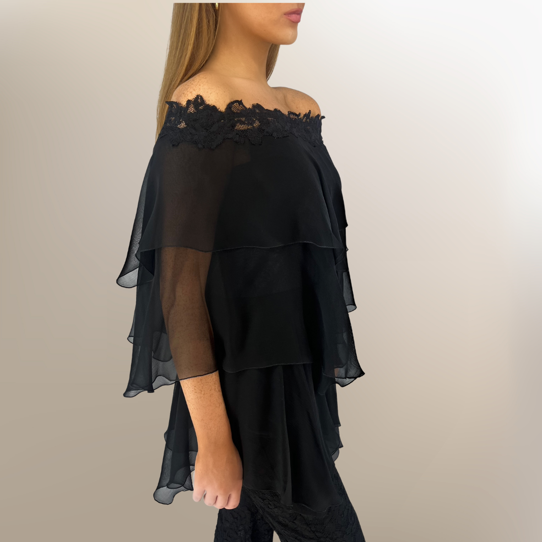 French Lace Ruffle Top - Sara Mique Evening Wear