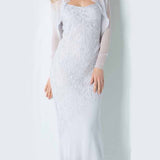 Schiffli Embroidered Dress/ Jacket - D8012/ - Sara Mique Evening Wear
