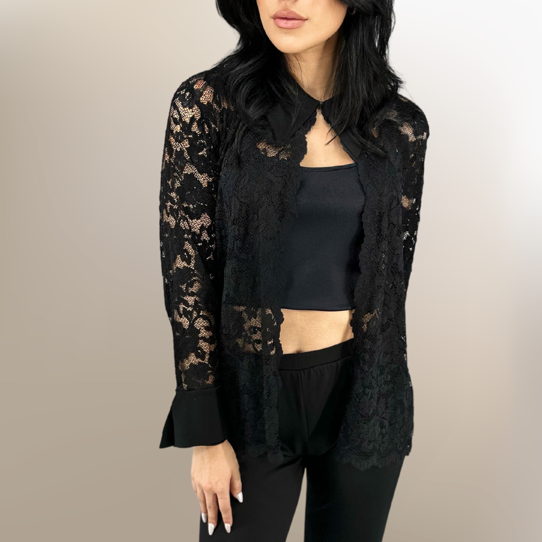 Collared Lace Top - Sara Mique Evening Wear