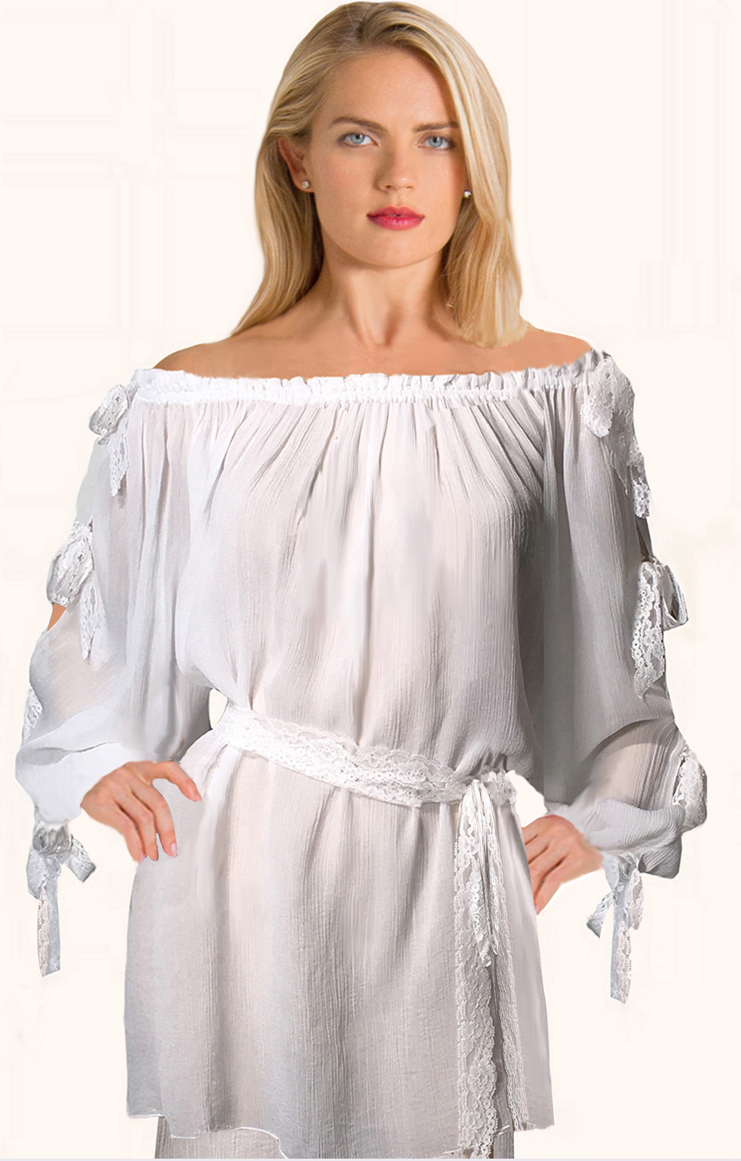 Sara Plisse' Open Sleeve/Lace Bows One Size Blouse - Sale Code Home50off at checkout - Sara Mique Evening Wear