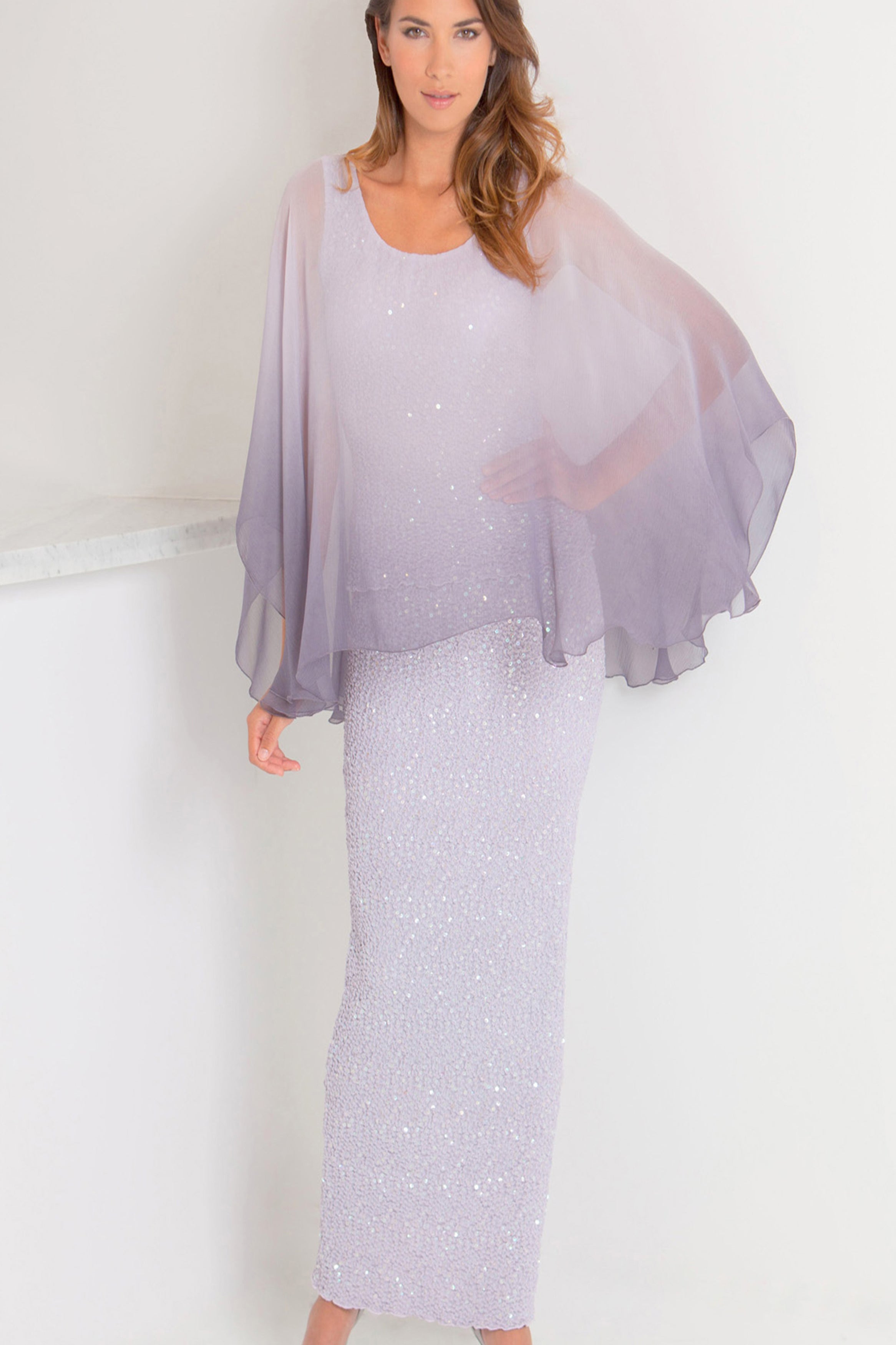 Silk Sequin Pucker Blouse with Overlay. Paired With Sequin Pucker Skirt - B1520 OMSC/S1530SC - Sara Mique Evening Wear