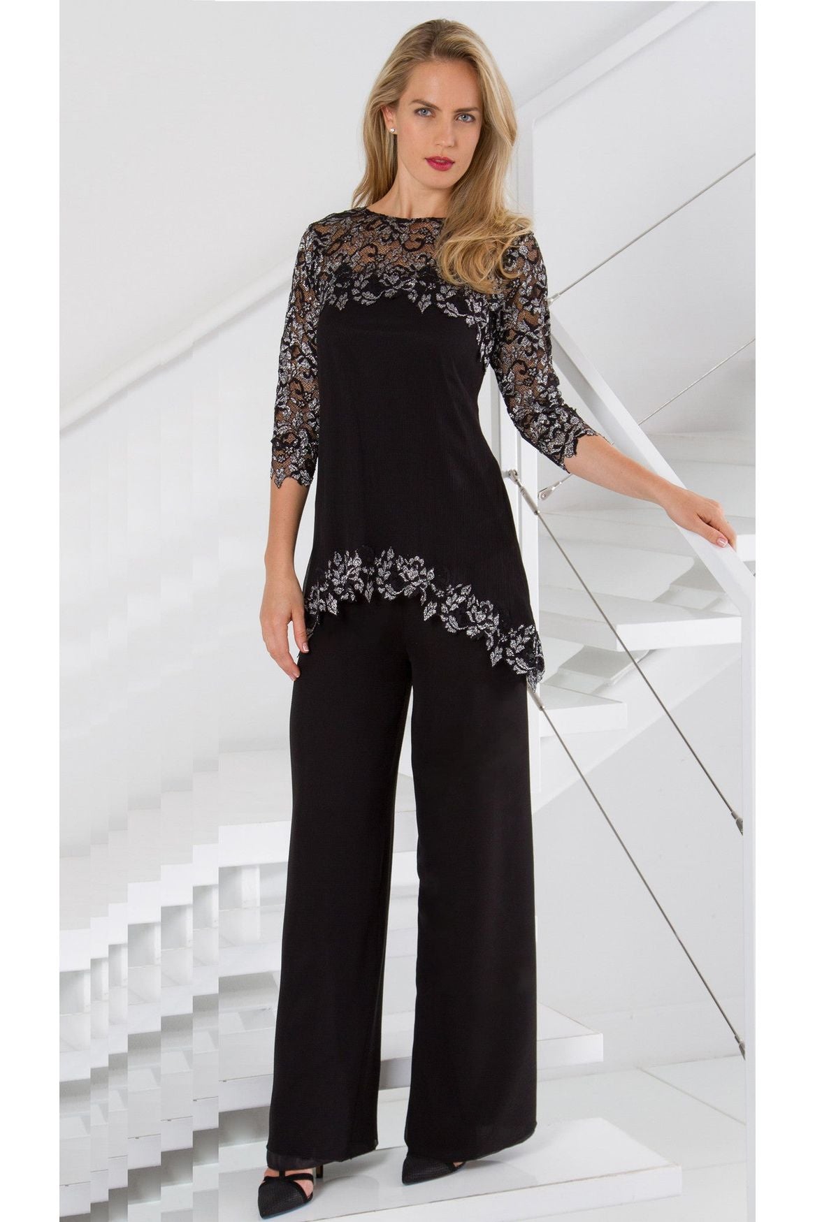 Liquid Silver & Plisse' Blouse - B3004 - Sara Mique Evening Wear