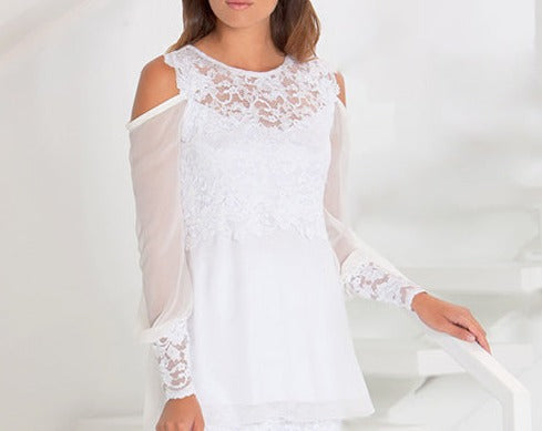 French Rose Lace / Silk Plisse" Cold Shoulder Use Code Home50Off at Checkout - Sara Mique Evening Wear