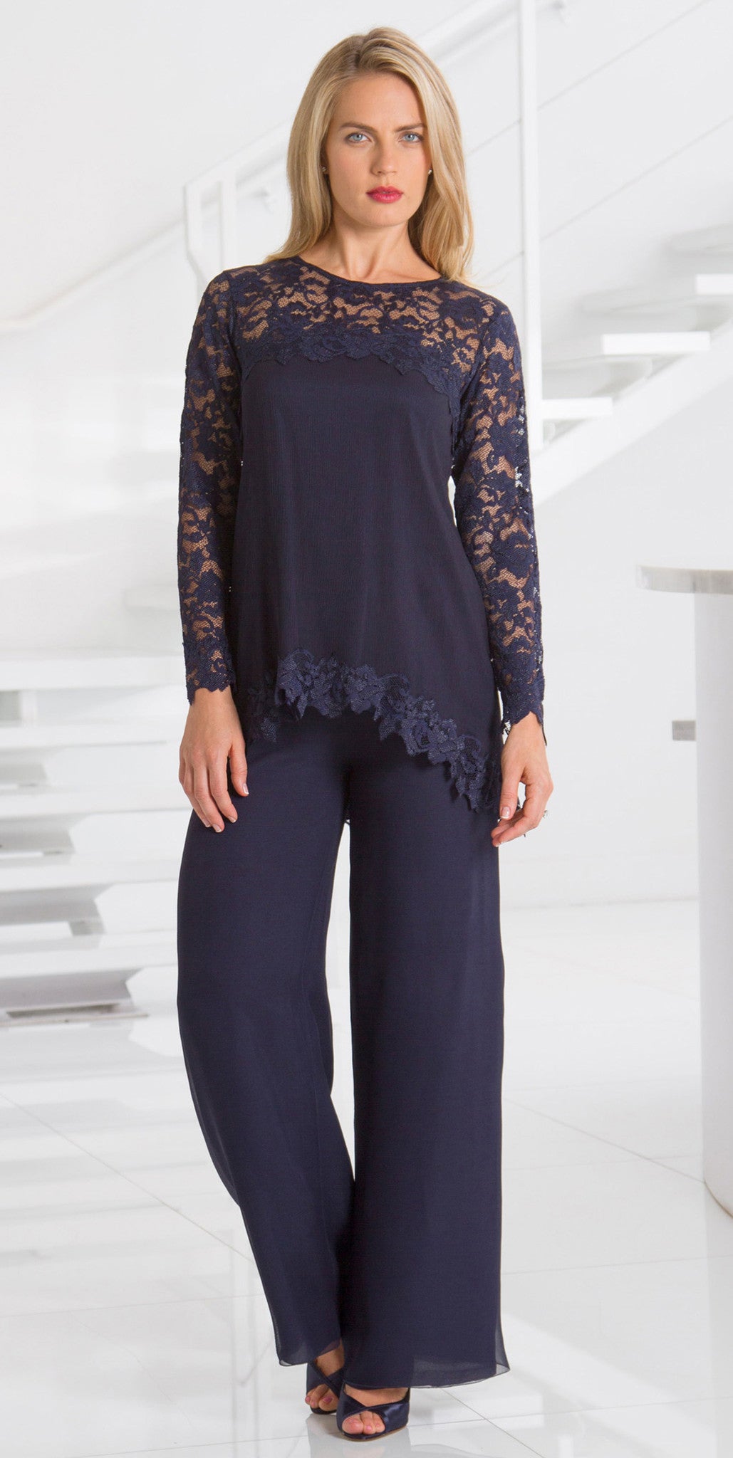 French Lace and Silk Plisse'  - B643 - Sara Mique Evening Wear