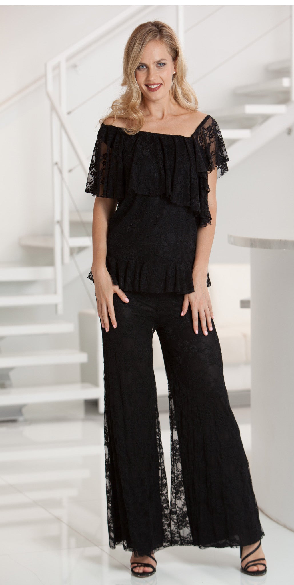 One Shoulder Asymetrical Stretch Lace Top - BSL11 - Sara Mique Evening Wear