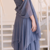 Ultra Feminine Hanky Halter With Ruffles  D1500SCL / Stole2 - Sara Mique Evening Wear