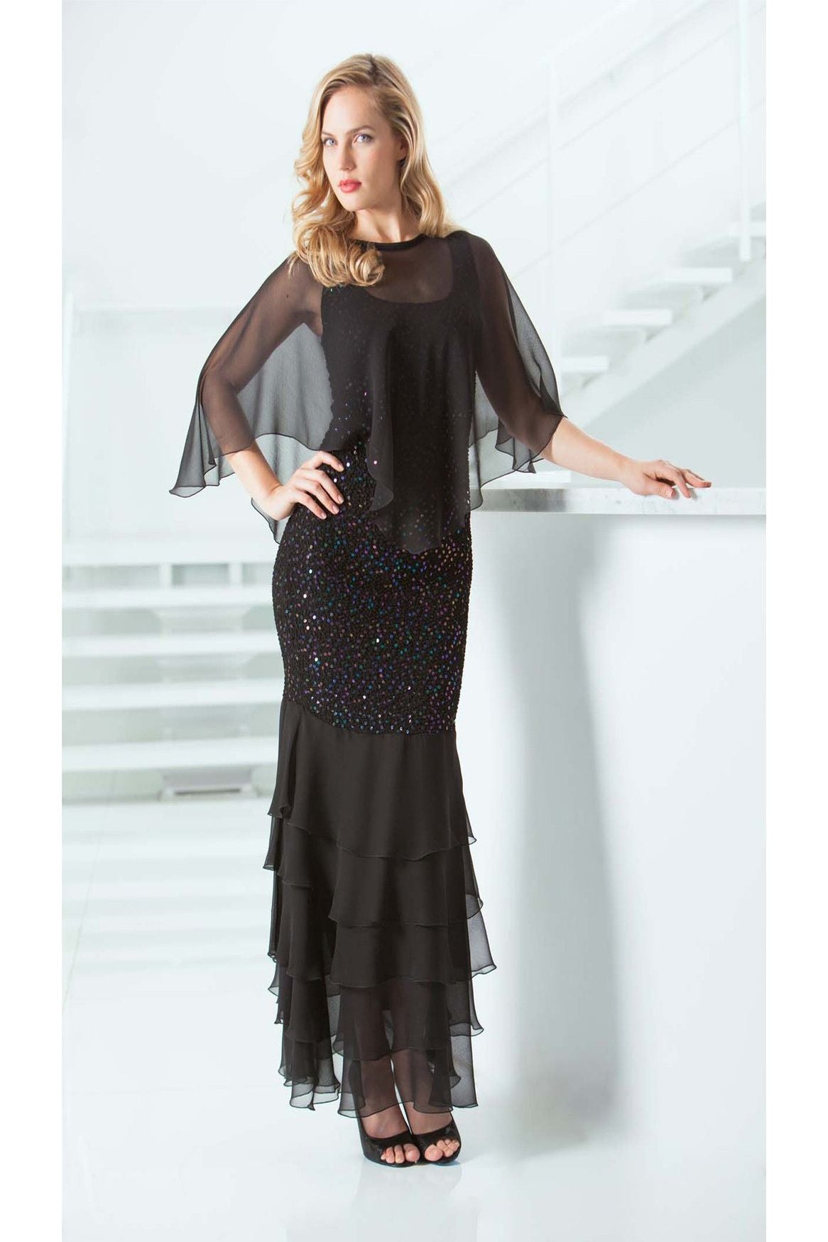 Silk Plisse' Pucker Dress  & Float Set -  D1598 / Float 1598 - Sara Mique Evening Wear