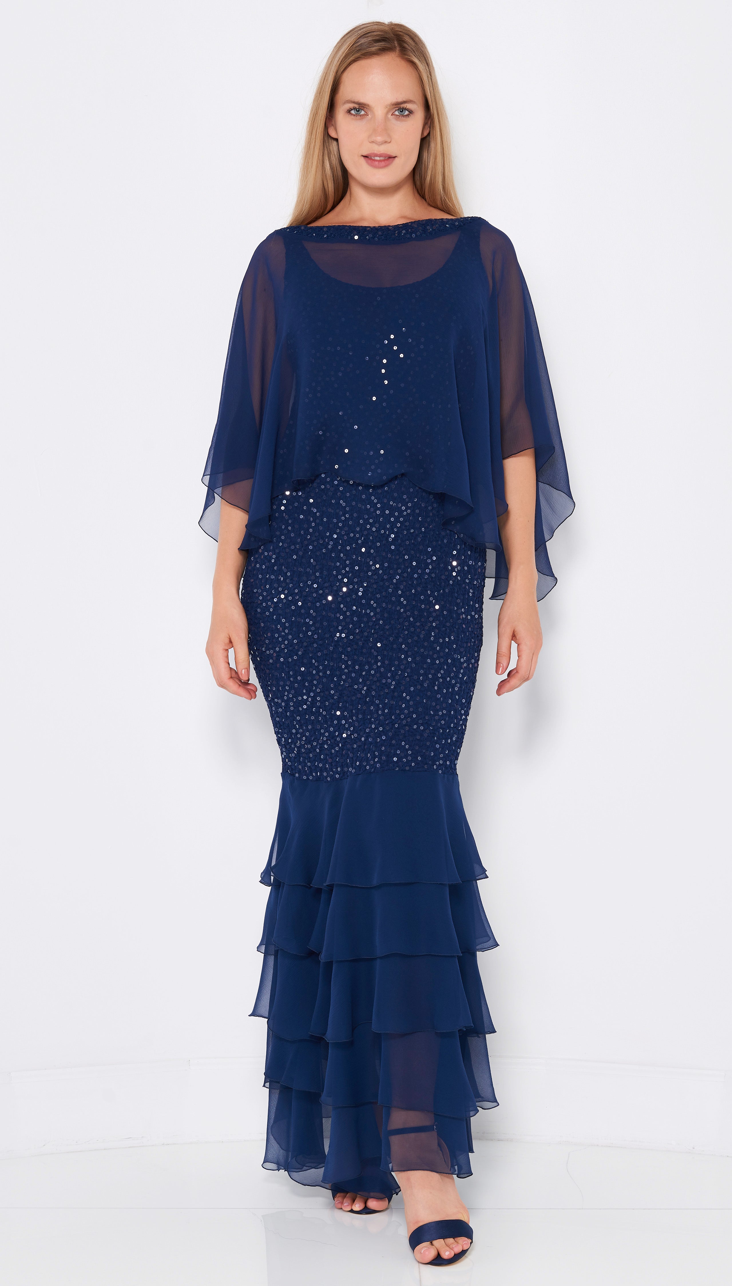 Layers of Silk Plisse' & SequinPlisse' Float8SC / D1598SC - Sara Mique Evening Wear