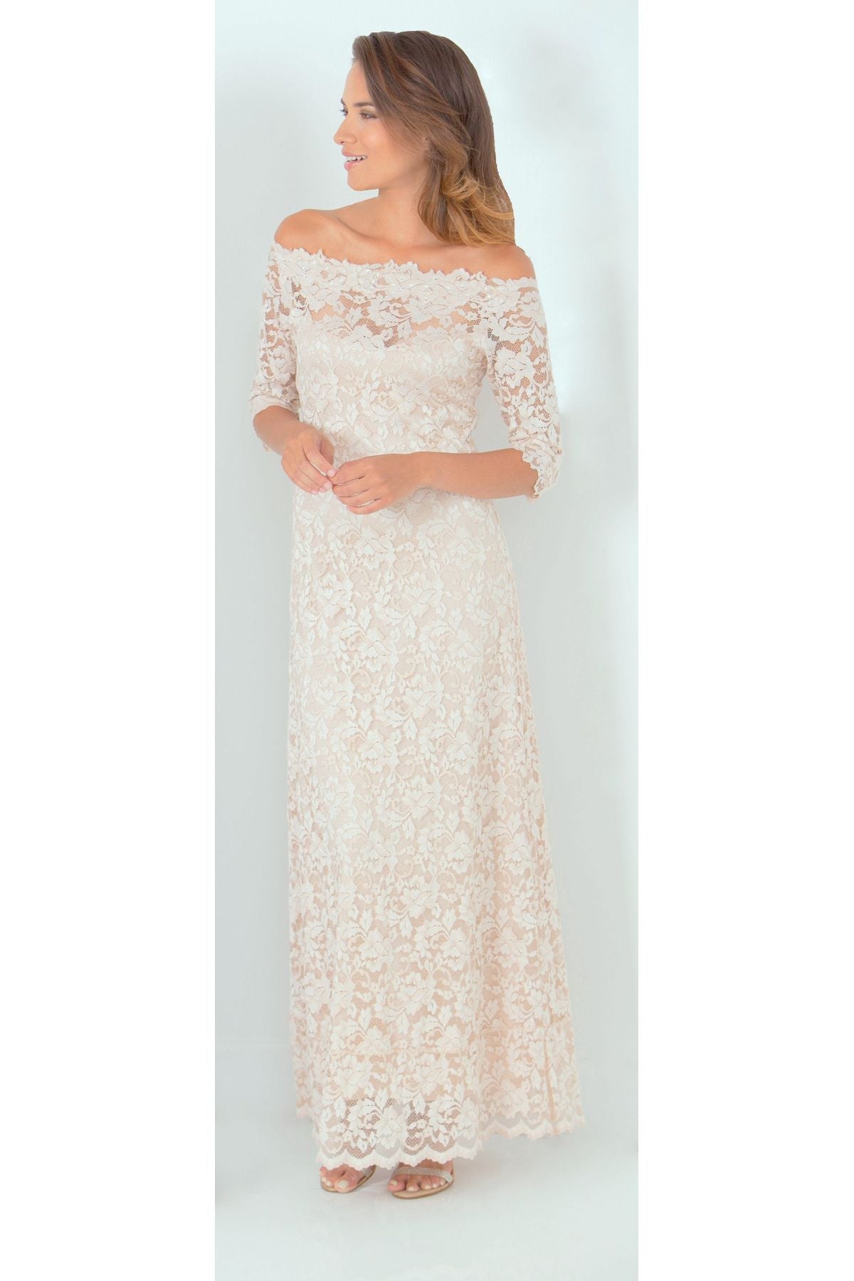 French Flower Lace Full Length Dress - Sara Mique Evening Wear