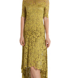 Stunning Hi Lo French Lace Dress With Off The Shoulder Neckline - D658 - Sara Mique Evening Wear
