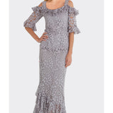 Petal Lace Cold Shoulder Top & Tea Length Skirt D903 - Sara Mique Evening Wear
