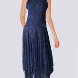 Halter Type Pucker Lace with Handkercheif Tea Length Skirt - DSL131 - Sara Mique Evening Wear