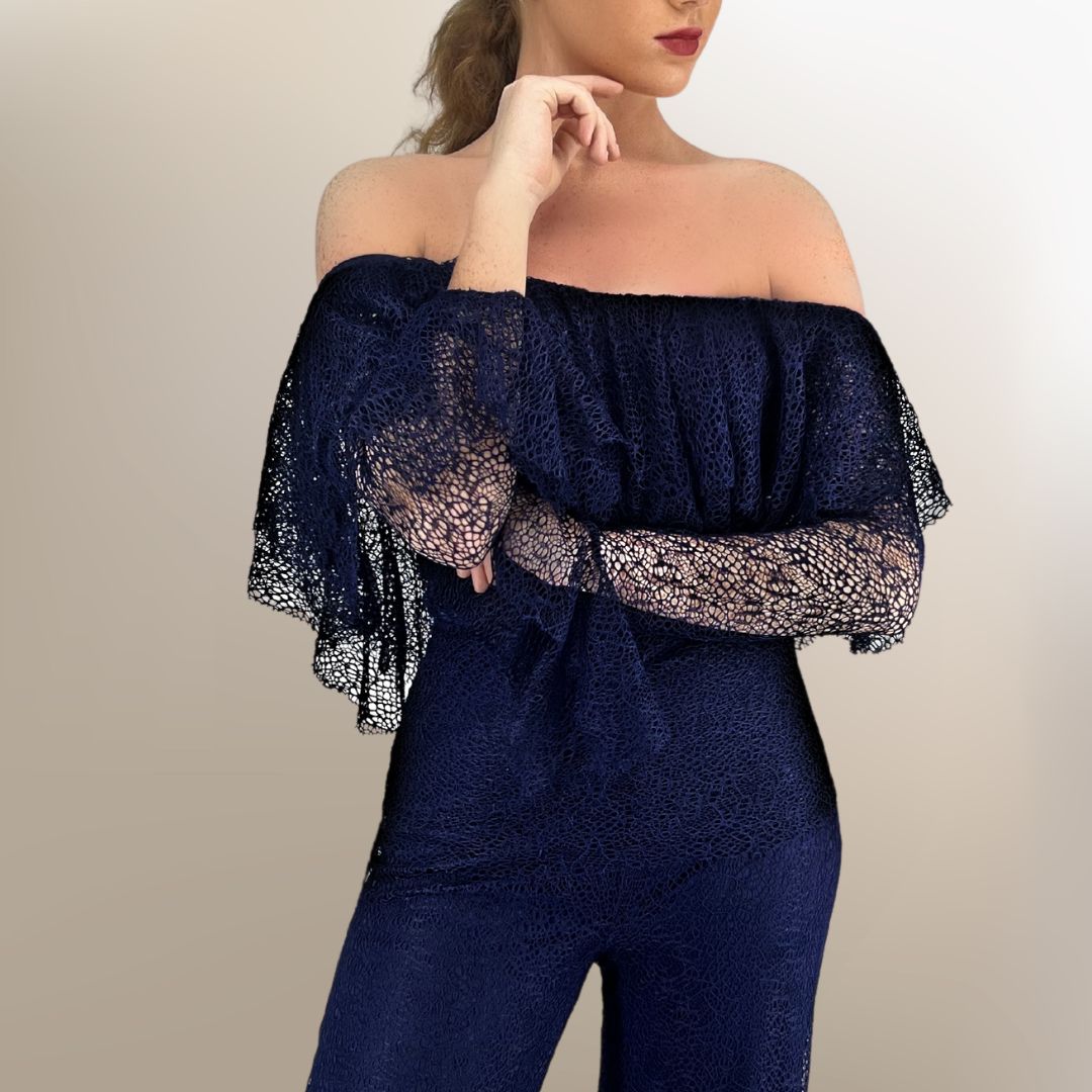 Fishnet Off The Shoulder Blouse FNB3 - Sara Mique Evening Wear