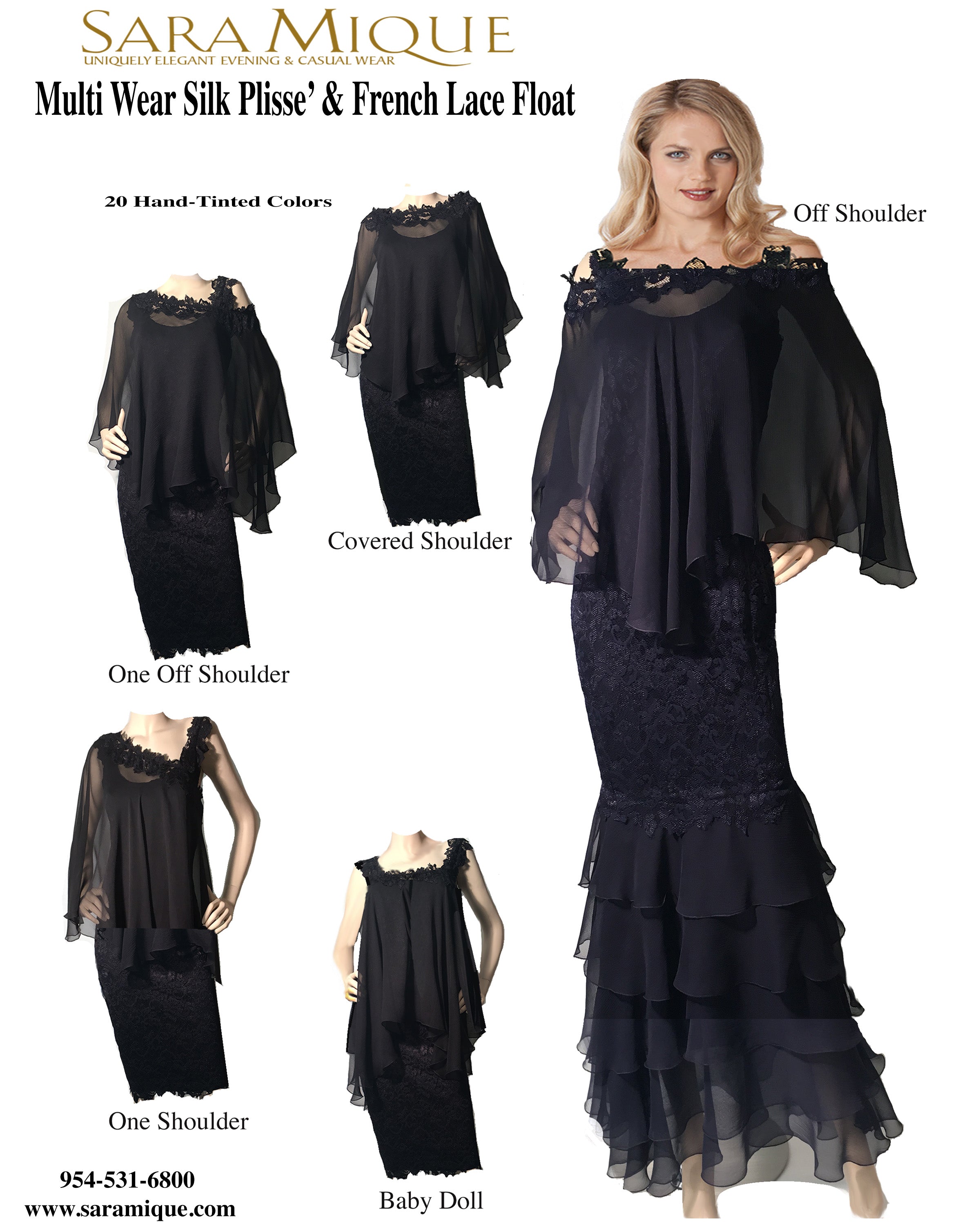 Silk Plisse'/ French Lace Multi-Wear Float (float only) - # FLOATFL1 - Sara Mique Evening Wear