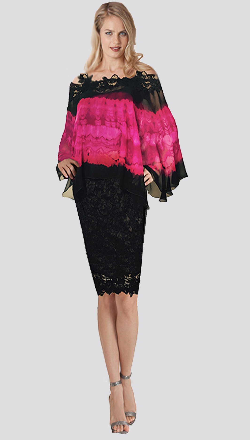 Silk Plisse' Multi Wear Float & French Lace Sleeveless Dress - Sara Mique Evening Wear