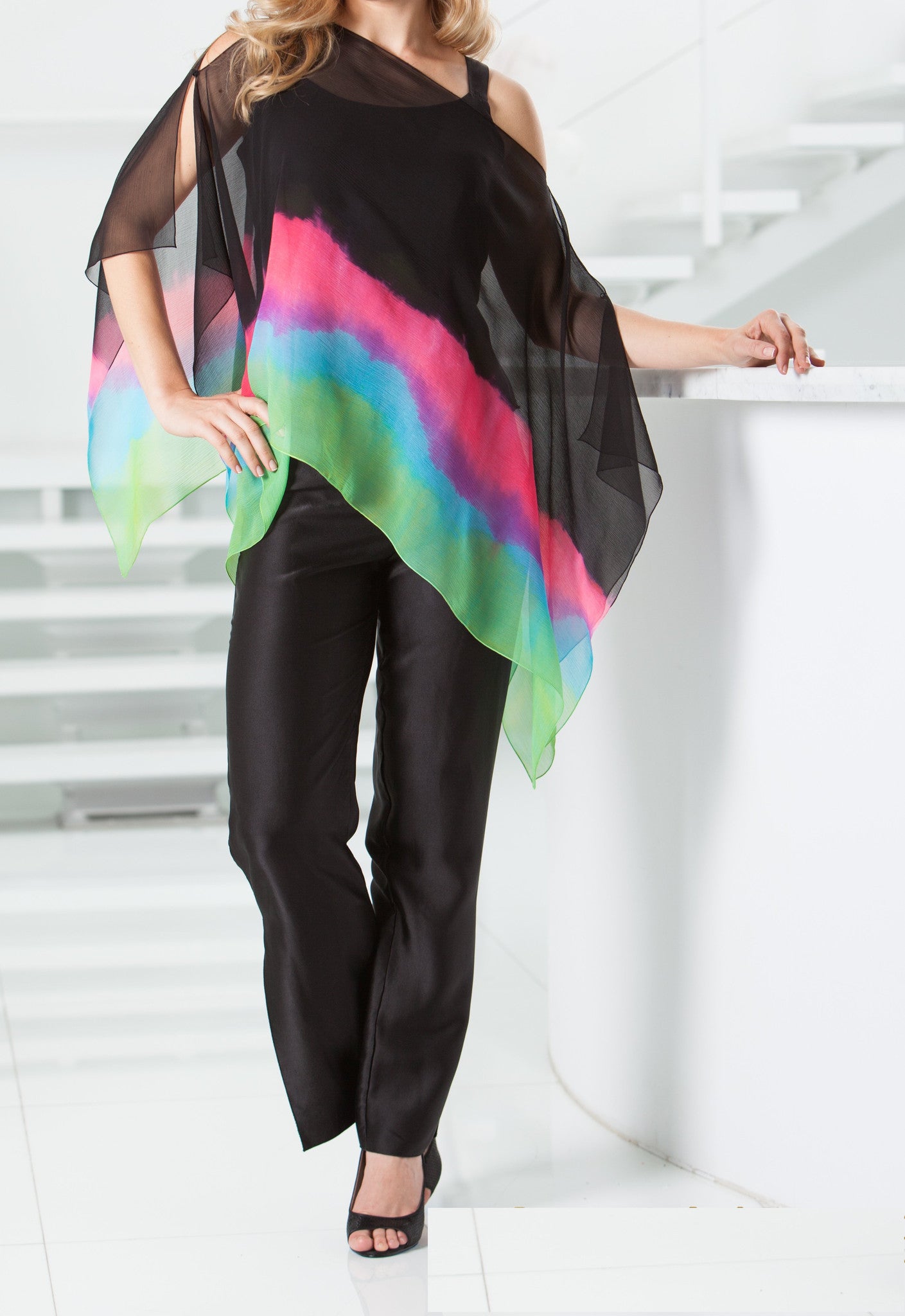 Silk Plisse' Rainbow Ombre Float 5 - Sara Mique Evening Wear