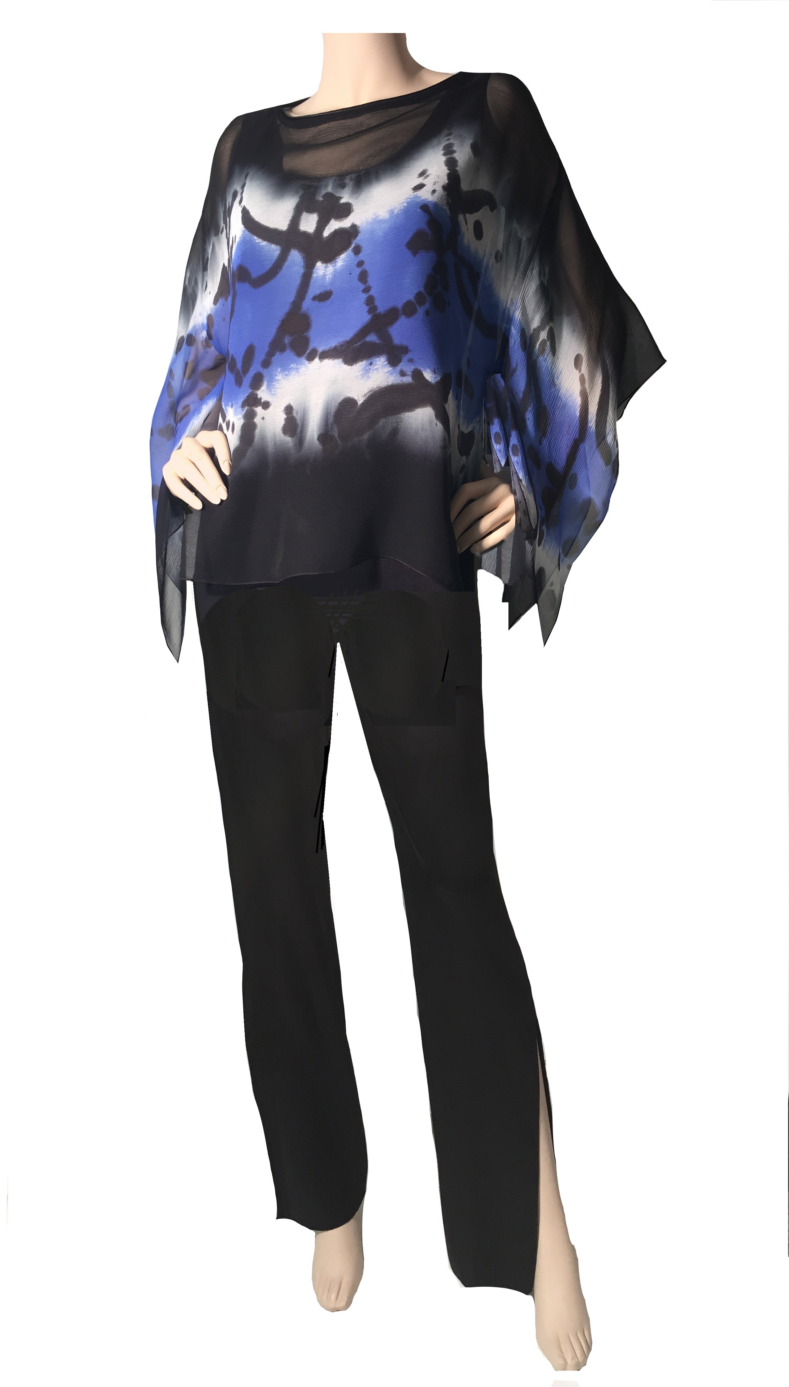 Silk Plisse' Scarf Sleeve Kimono Tunic  -  K1503WKD - Sara Mique Evening Wear