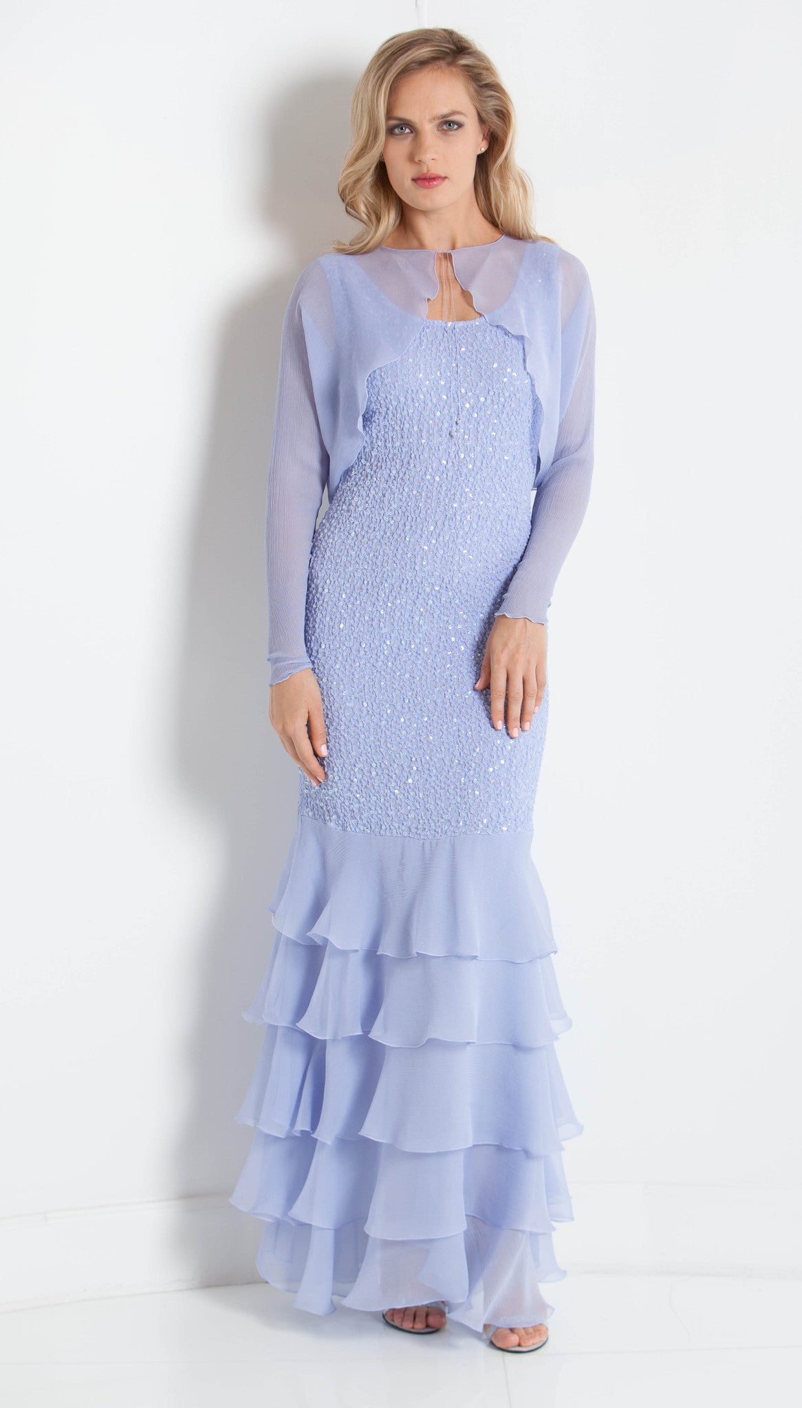 Silk Plisse'/ Sequin Pucker Dress/ Silk Plisse' Jacket - J1559/D1598SC - Sara Mique Evening Wear